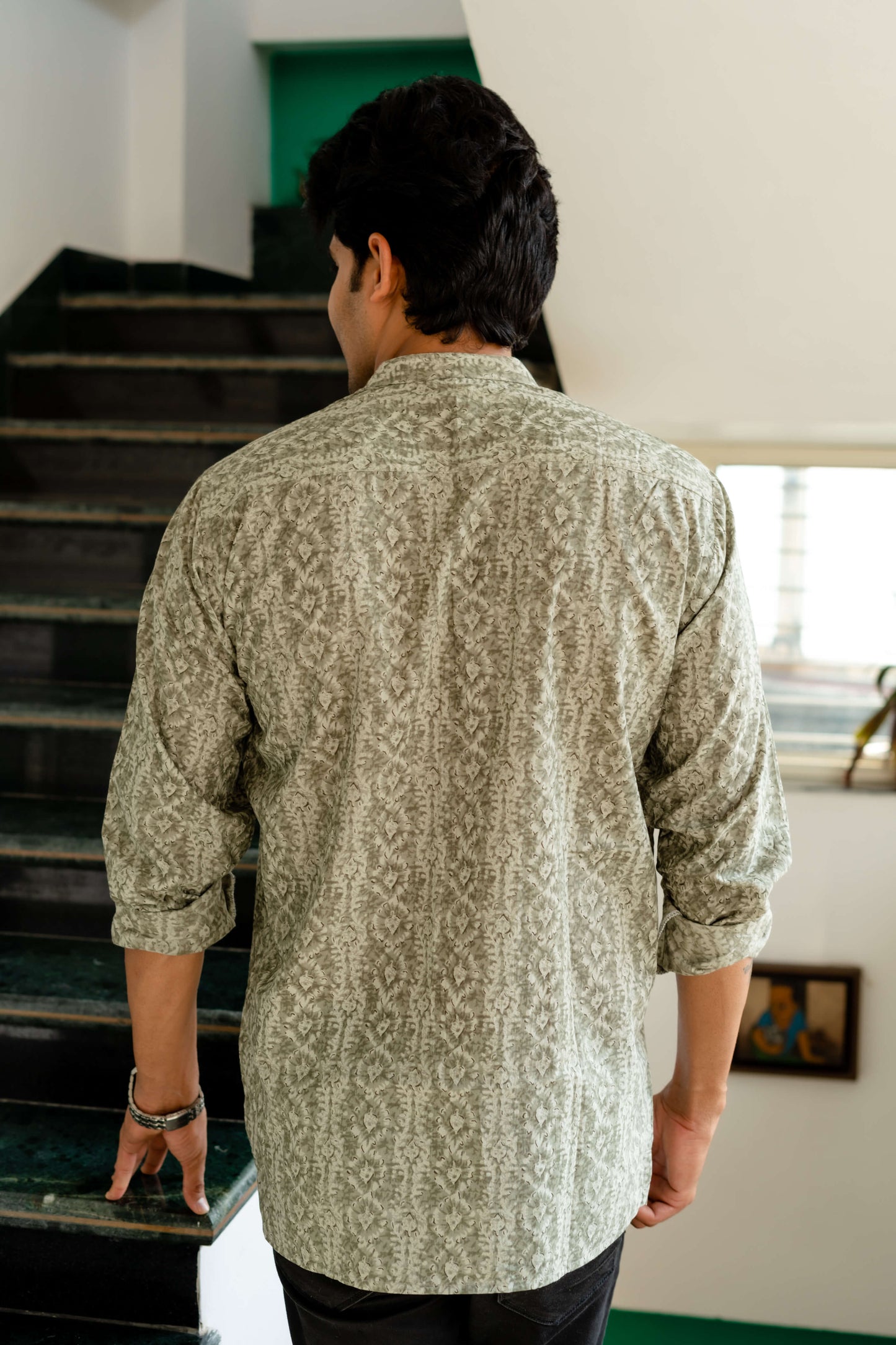 The Grey Tribal-Floral Print Short Kurta
