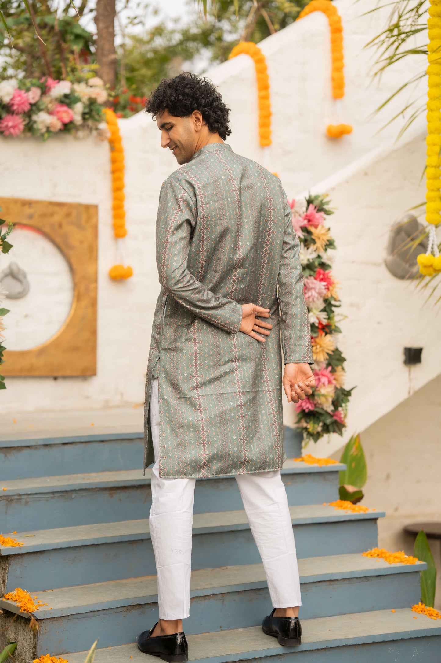 The Fern Green Long Kurta With Tribal Print