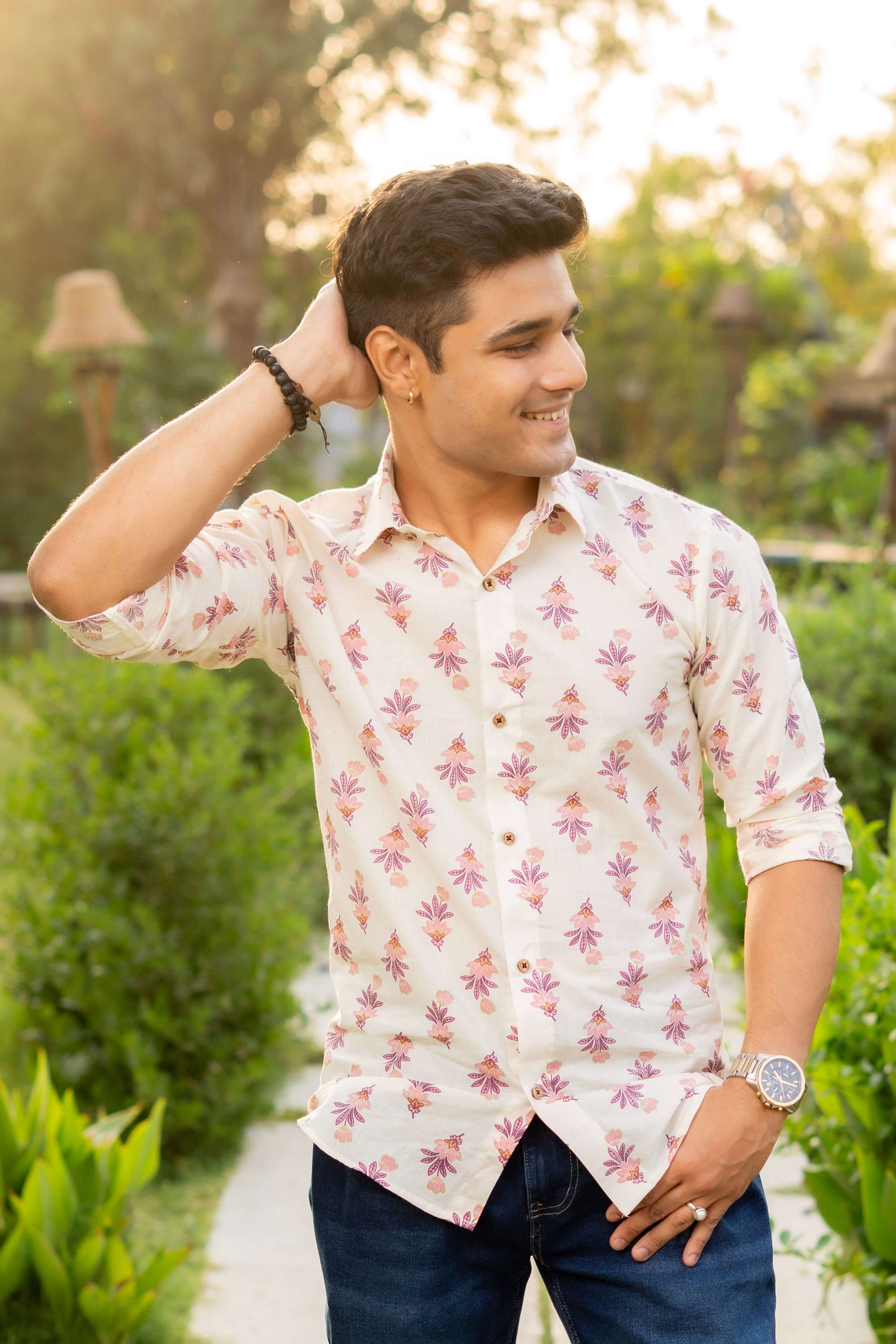 The Daisy White Shirt with Pink Flower Foil Print