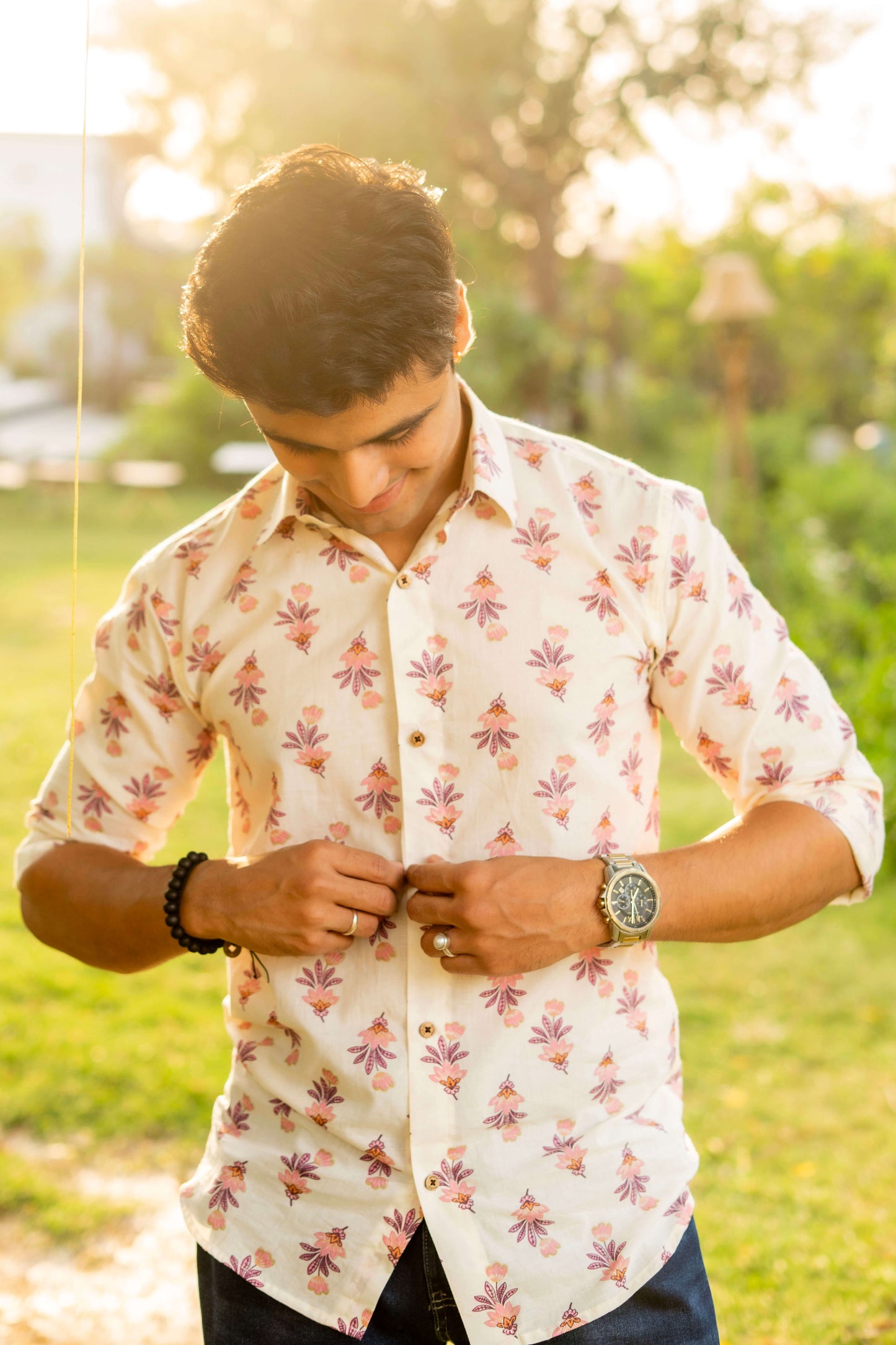 The Daisy White Shirt with Pink Flower Foil Print