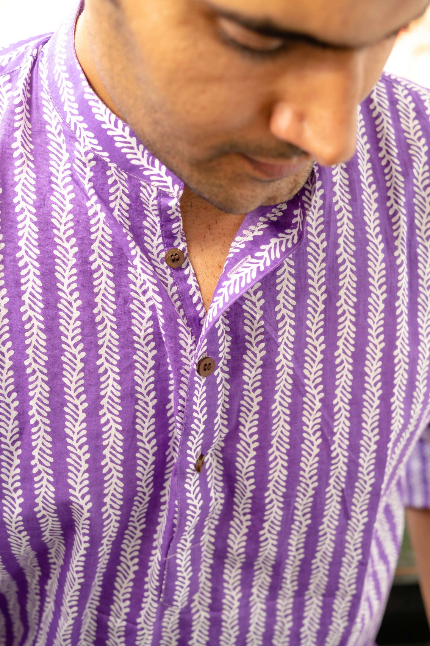 The Light Purple Floral Stripe Print Short Kurta