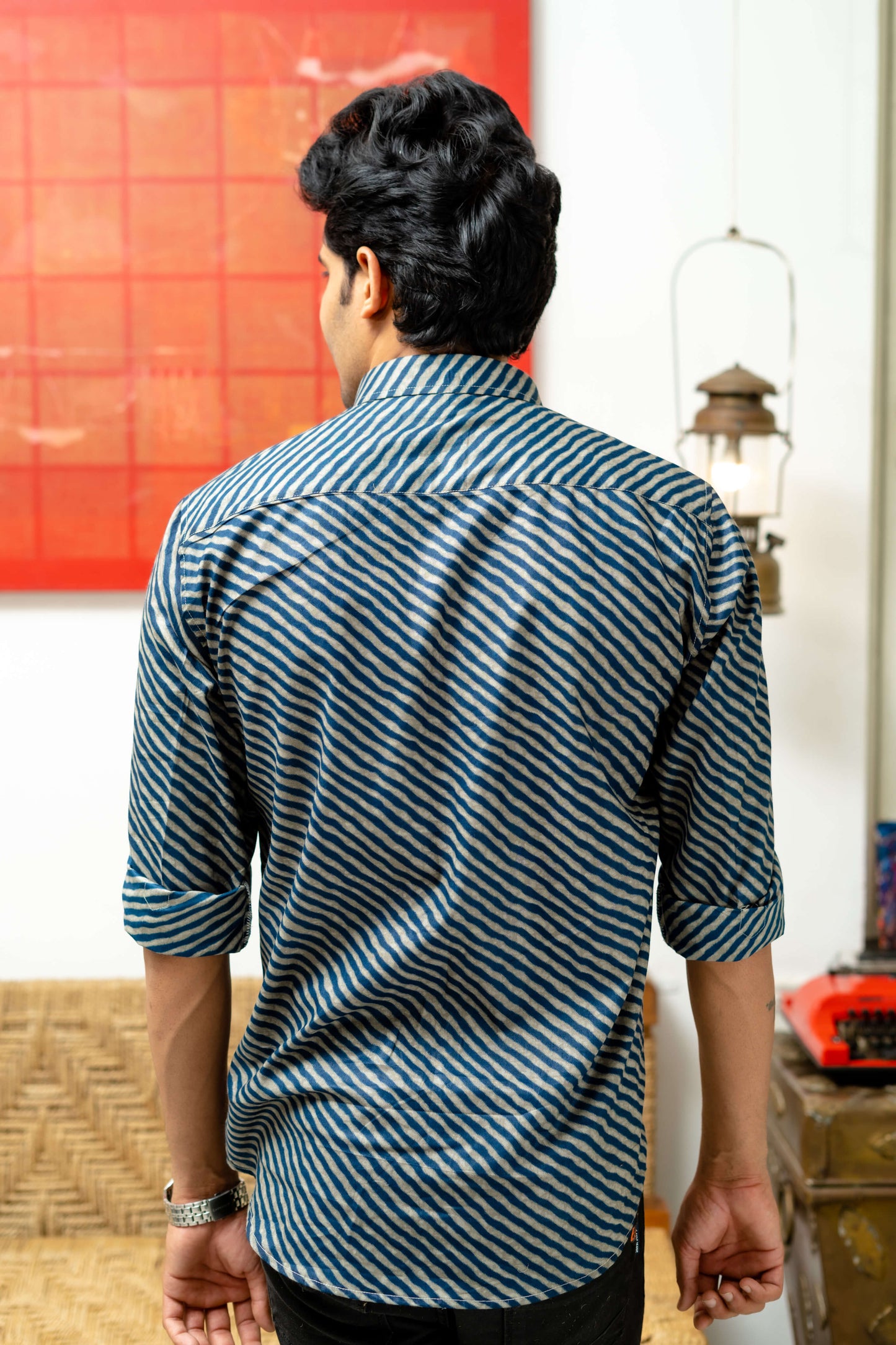 The Navy Blue And Brown Wavy Print Shirt