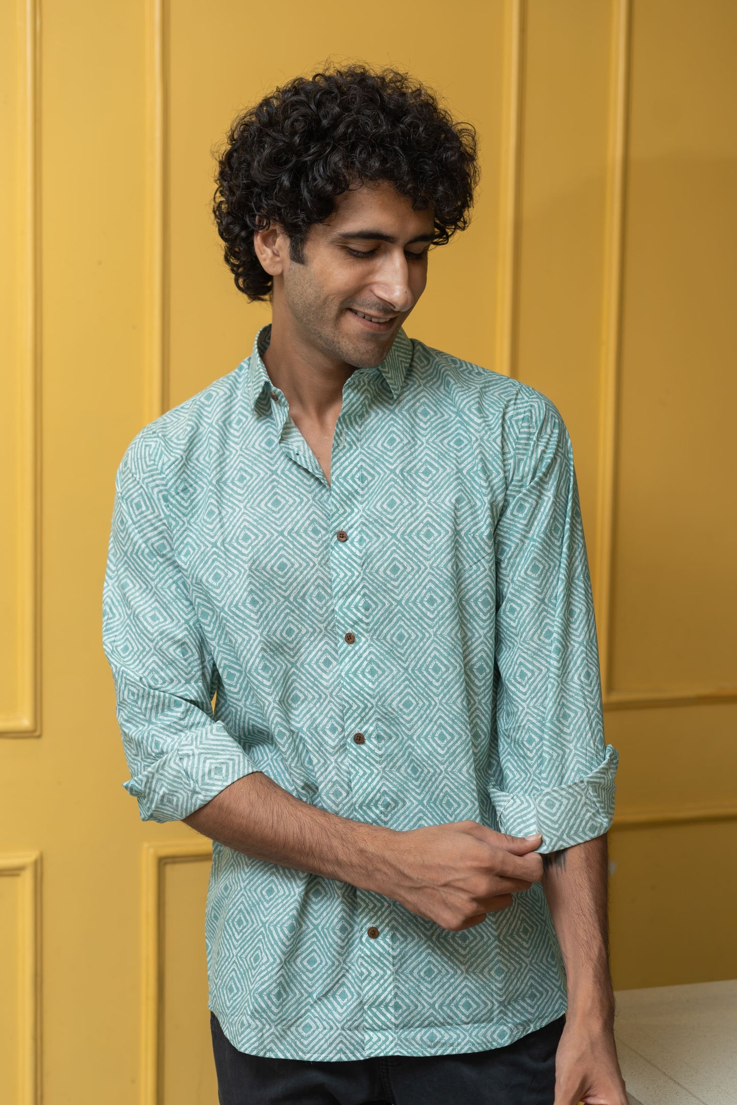 The Pastel Blue And White Geometric Print Shirt
