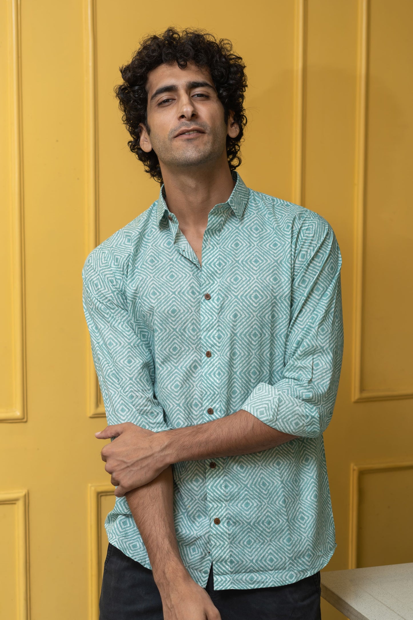 The Pastel Blue And White Geometric Print Shirt