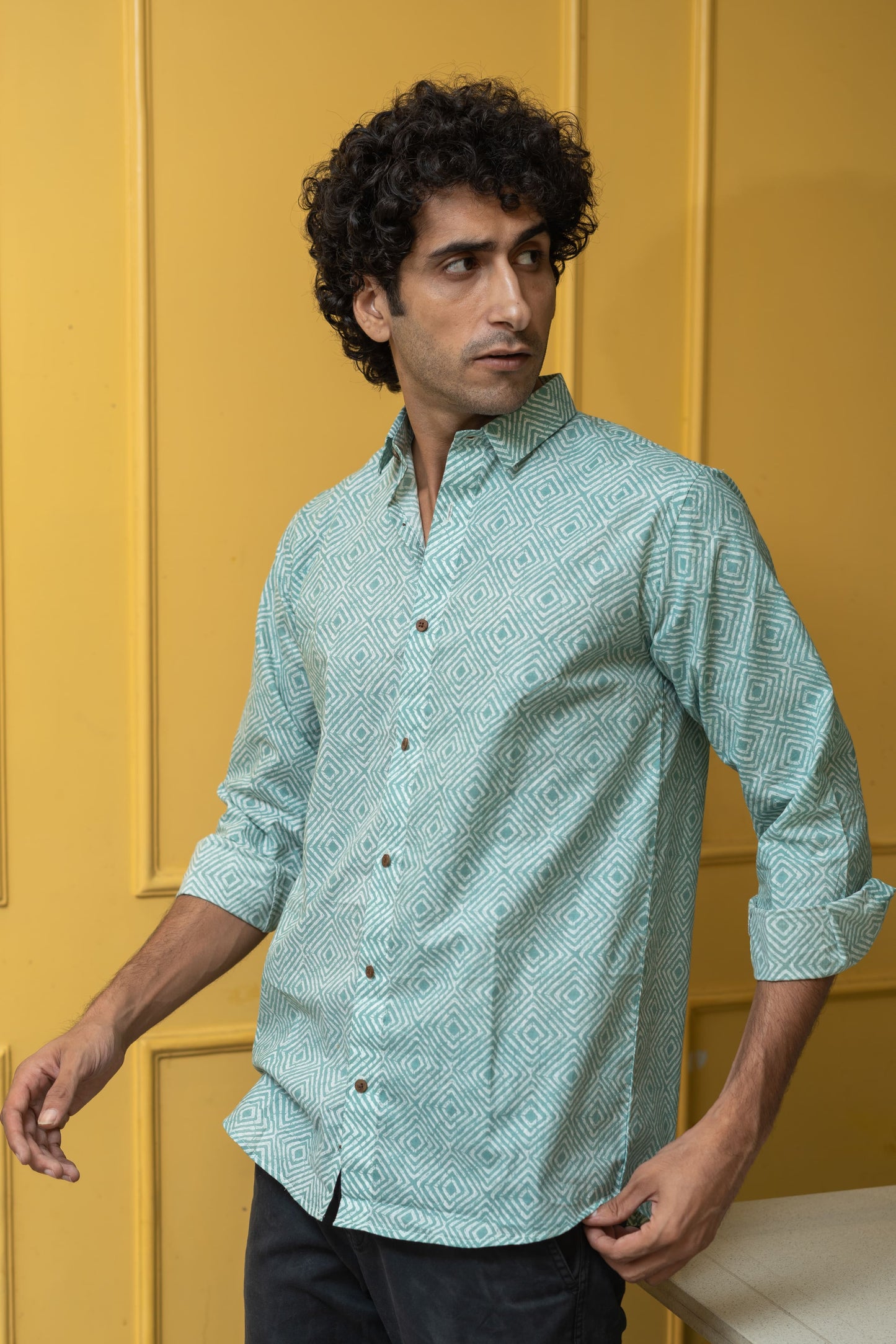 The Pastel Blue And White Geometric Print Shirt