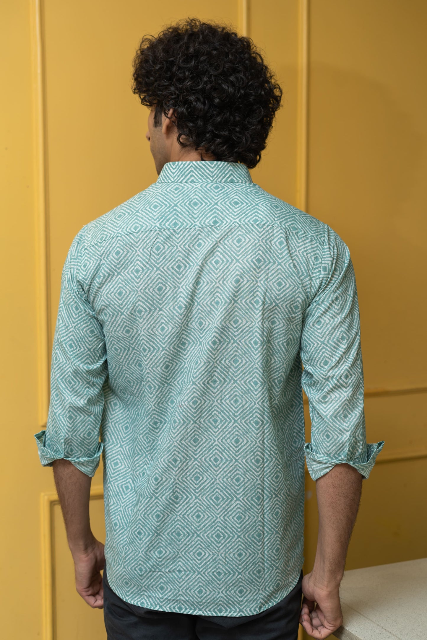 The Pastel Blue And White Geometric Print Shirt