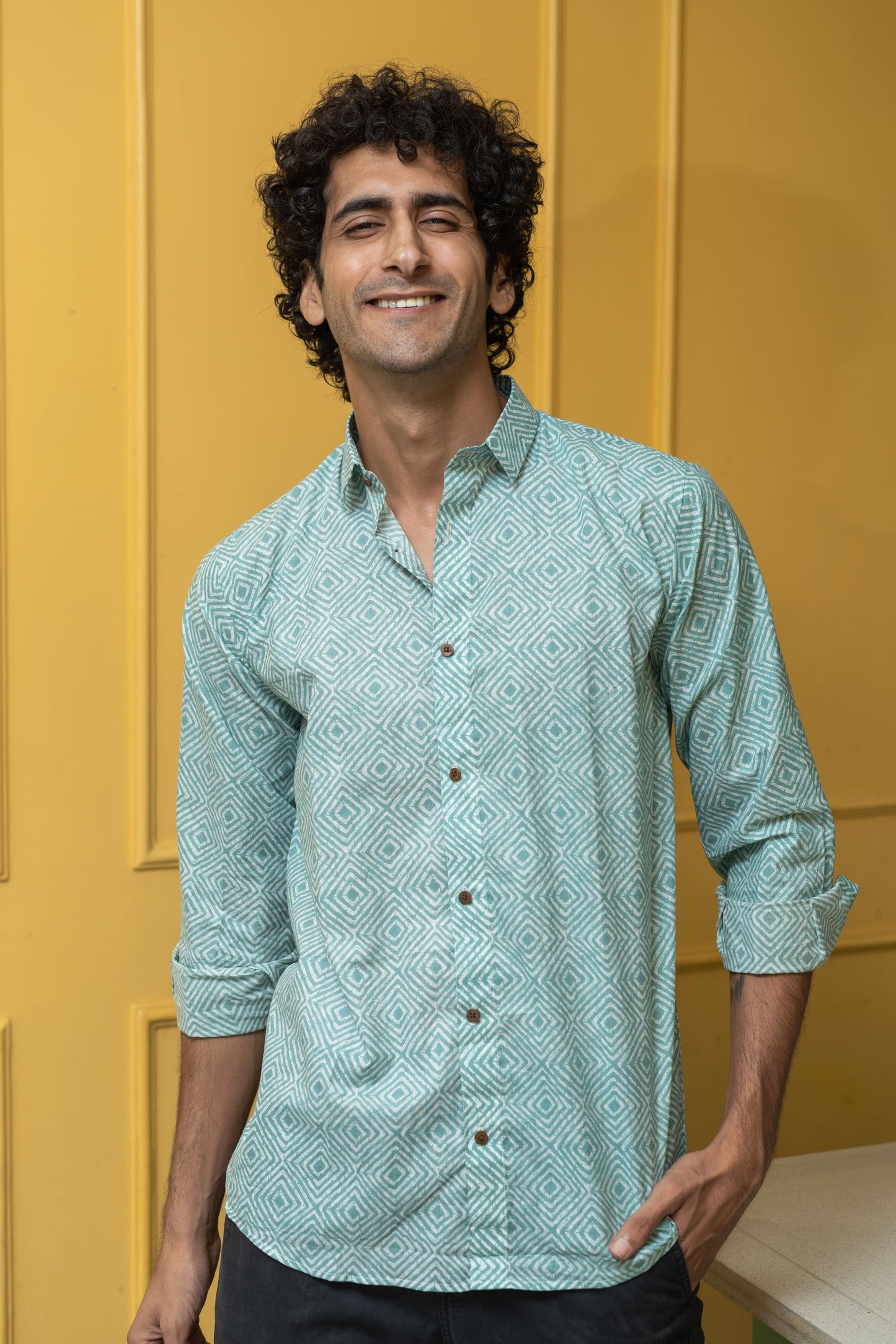The Pastel Blue And White Geometric Print Shirt