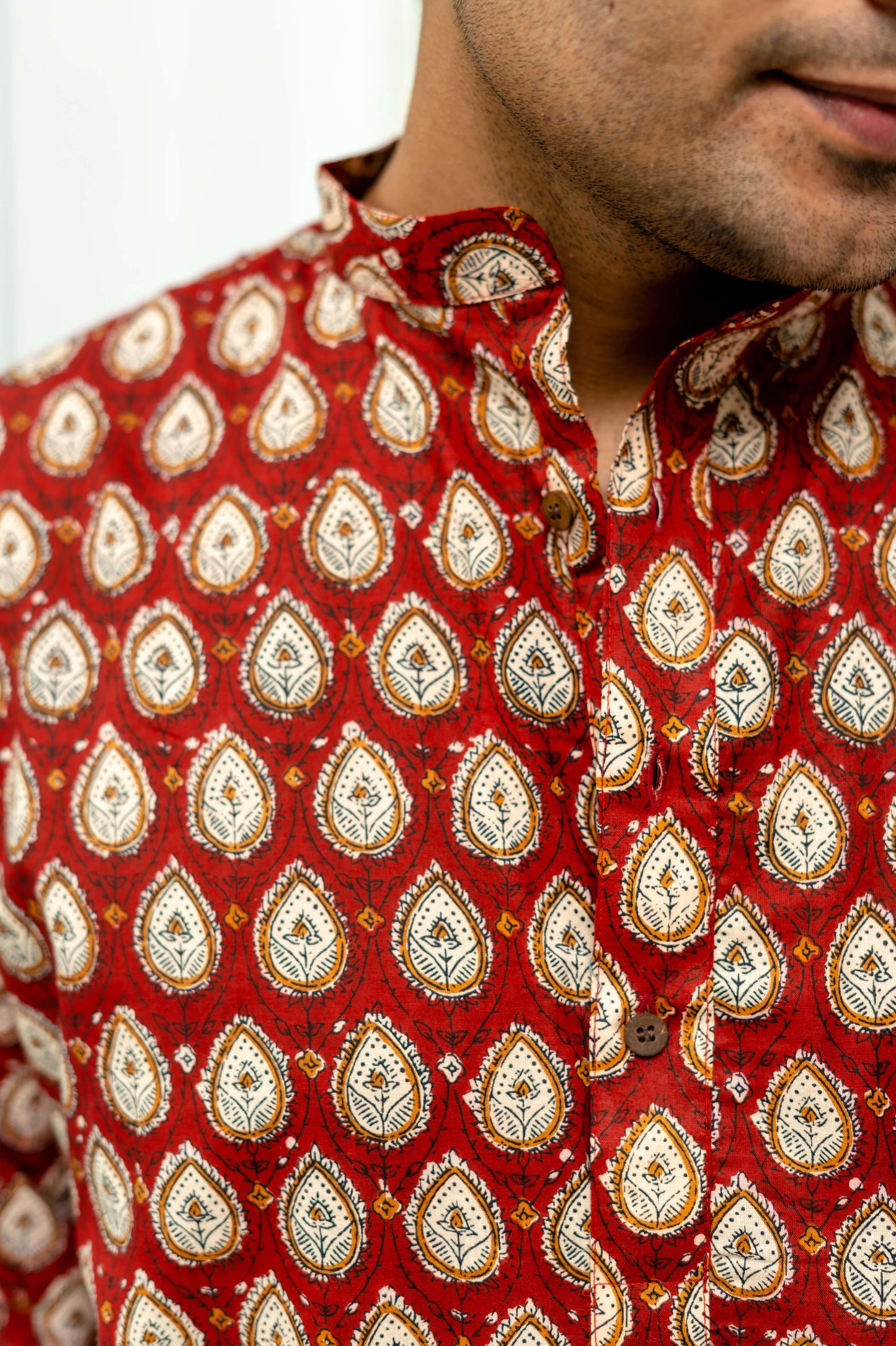 The Bagru Red Floral Print Short Kurta