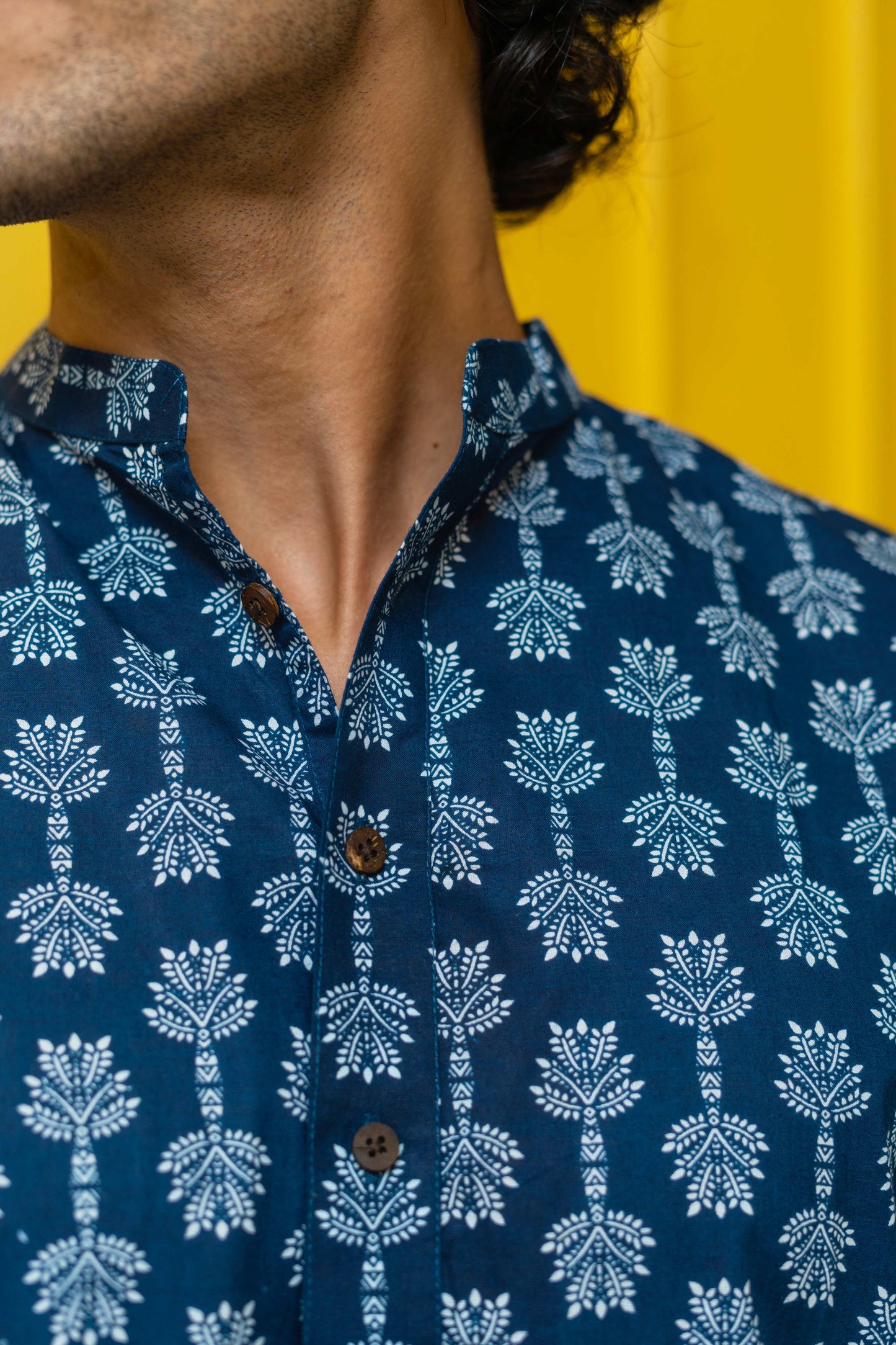The Navy Blue Short Kurta With White Tribal Print