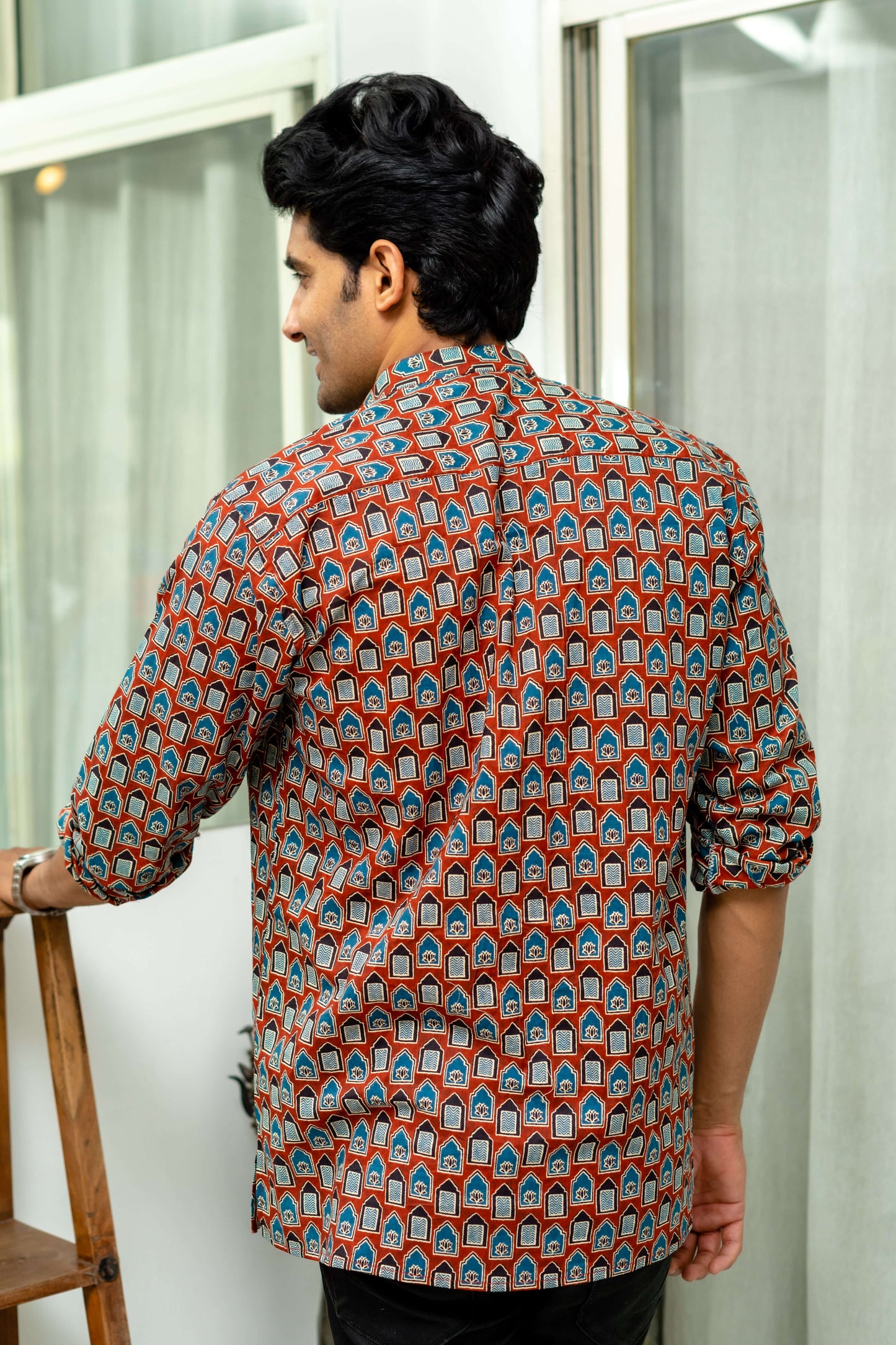 The Brick Color Short Kurta With Ethnic Tribal Print