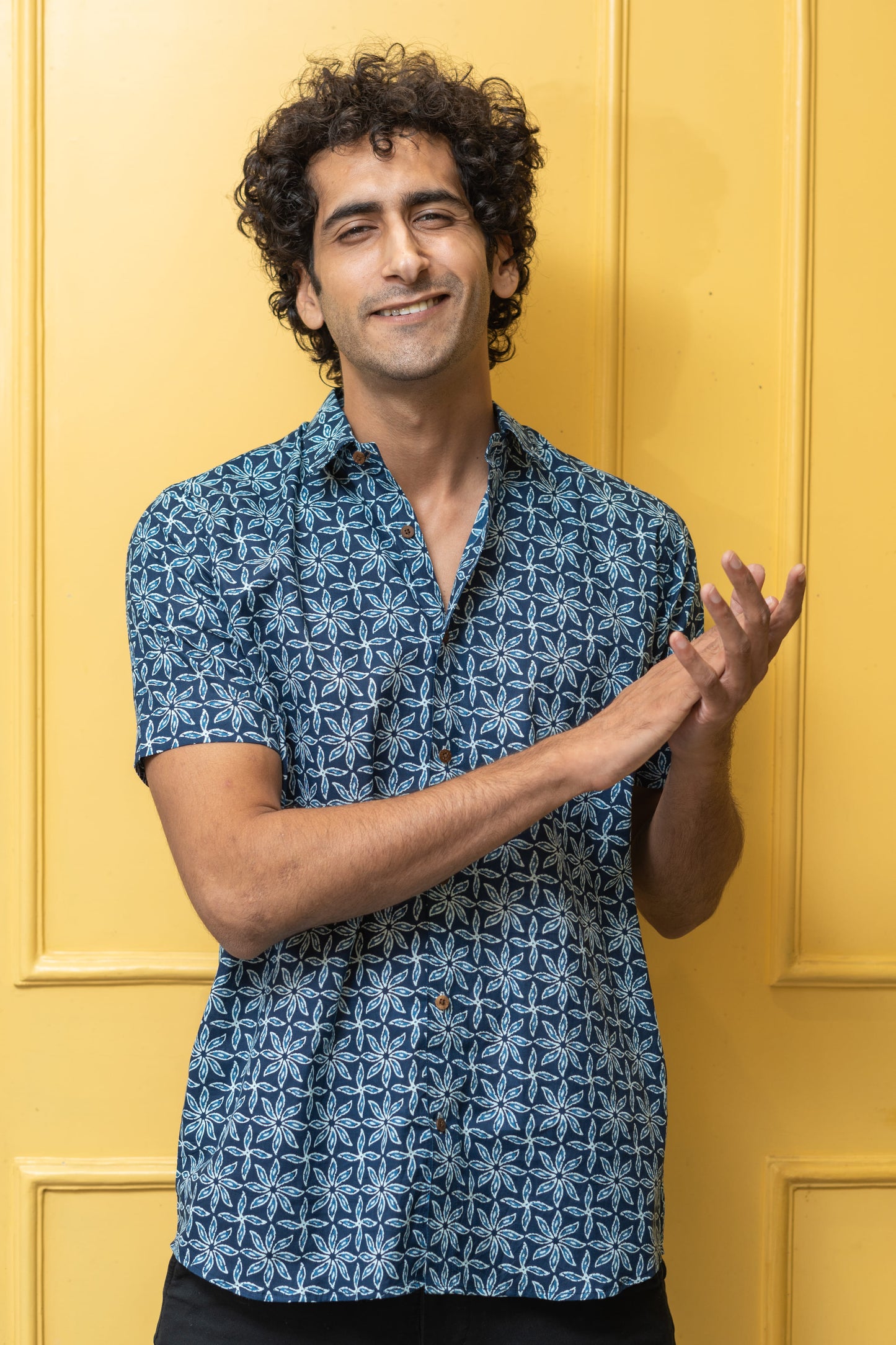 The Navy Blue All-Over Floral Print Half Sleeves Shirt