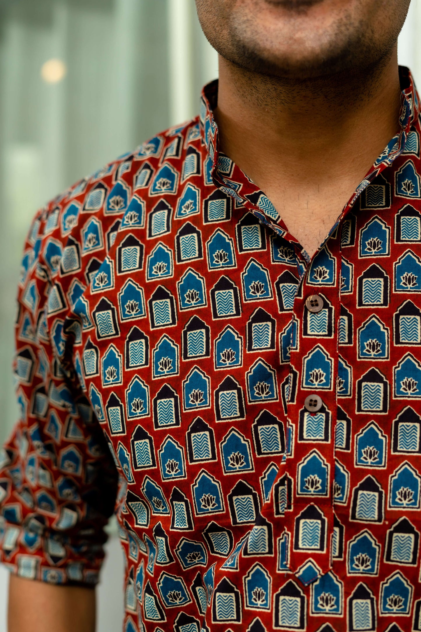 The Brick Color Short Kurta With Ethnic Tribal Print