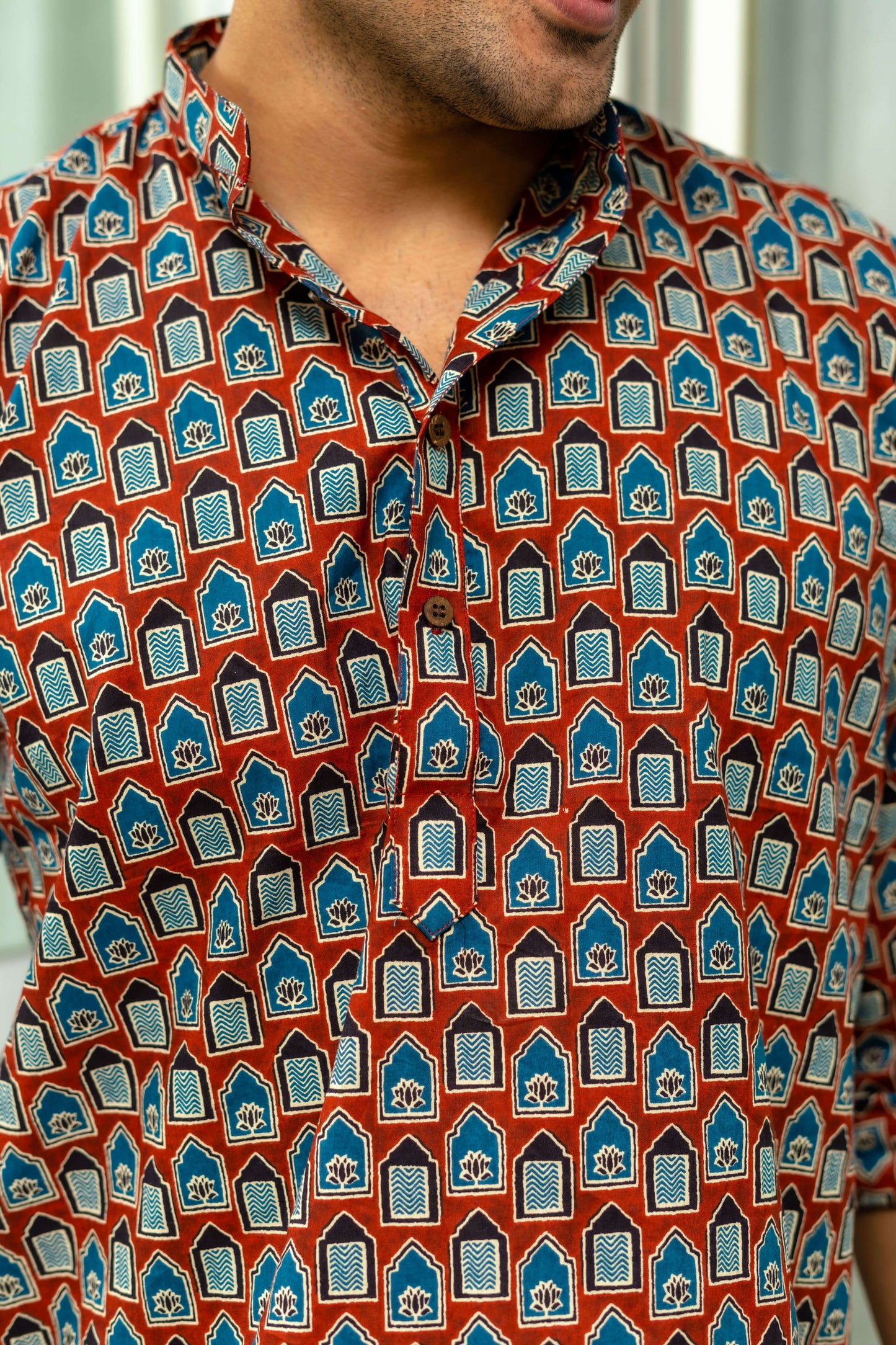 The Brick Color Short Kurta With Ethnic Tribal Print