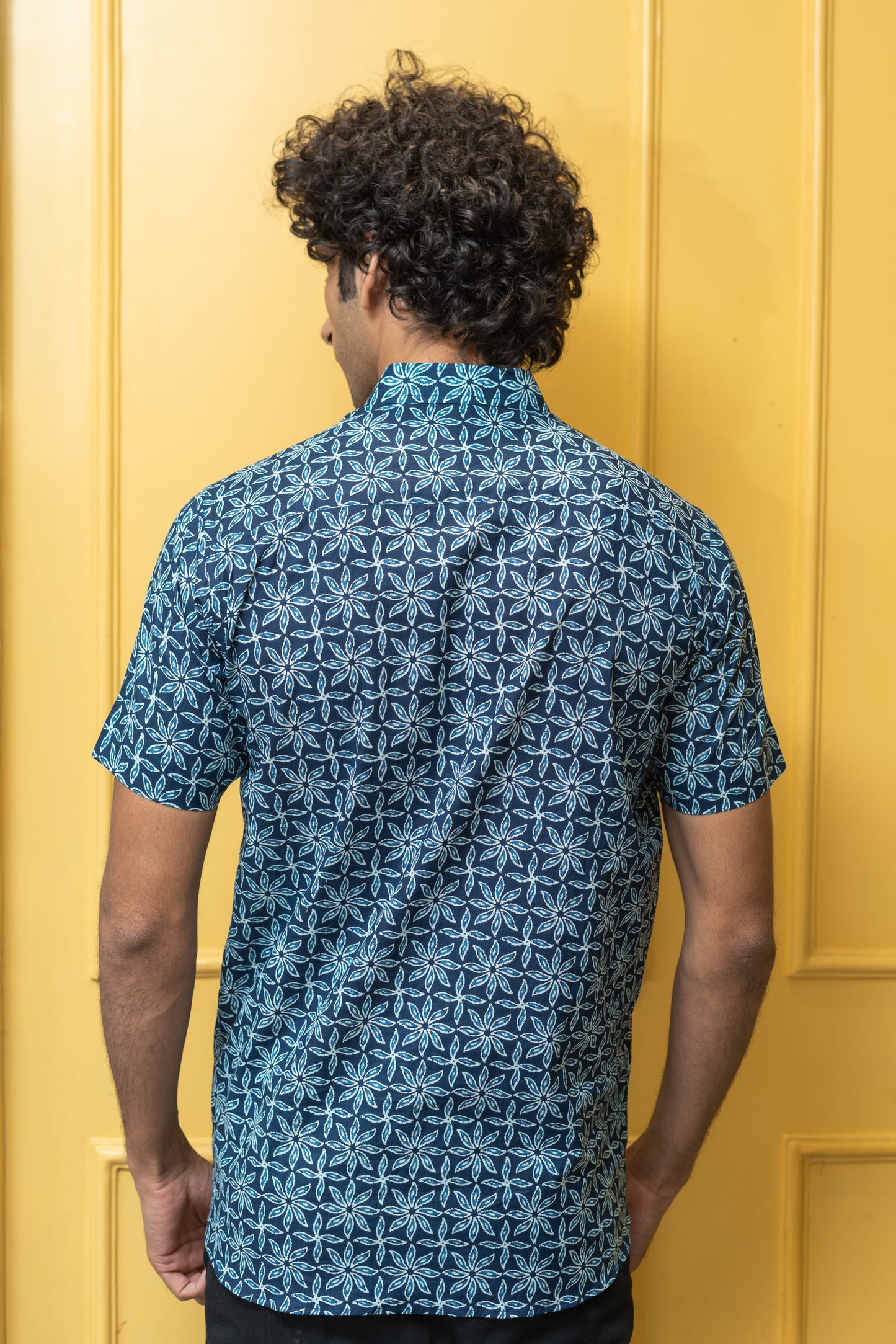 The Navy Blue All-Over Floral Print Half Sleeves Shirt