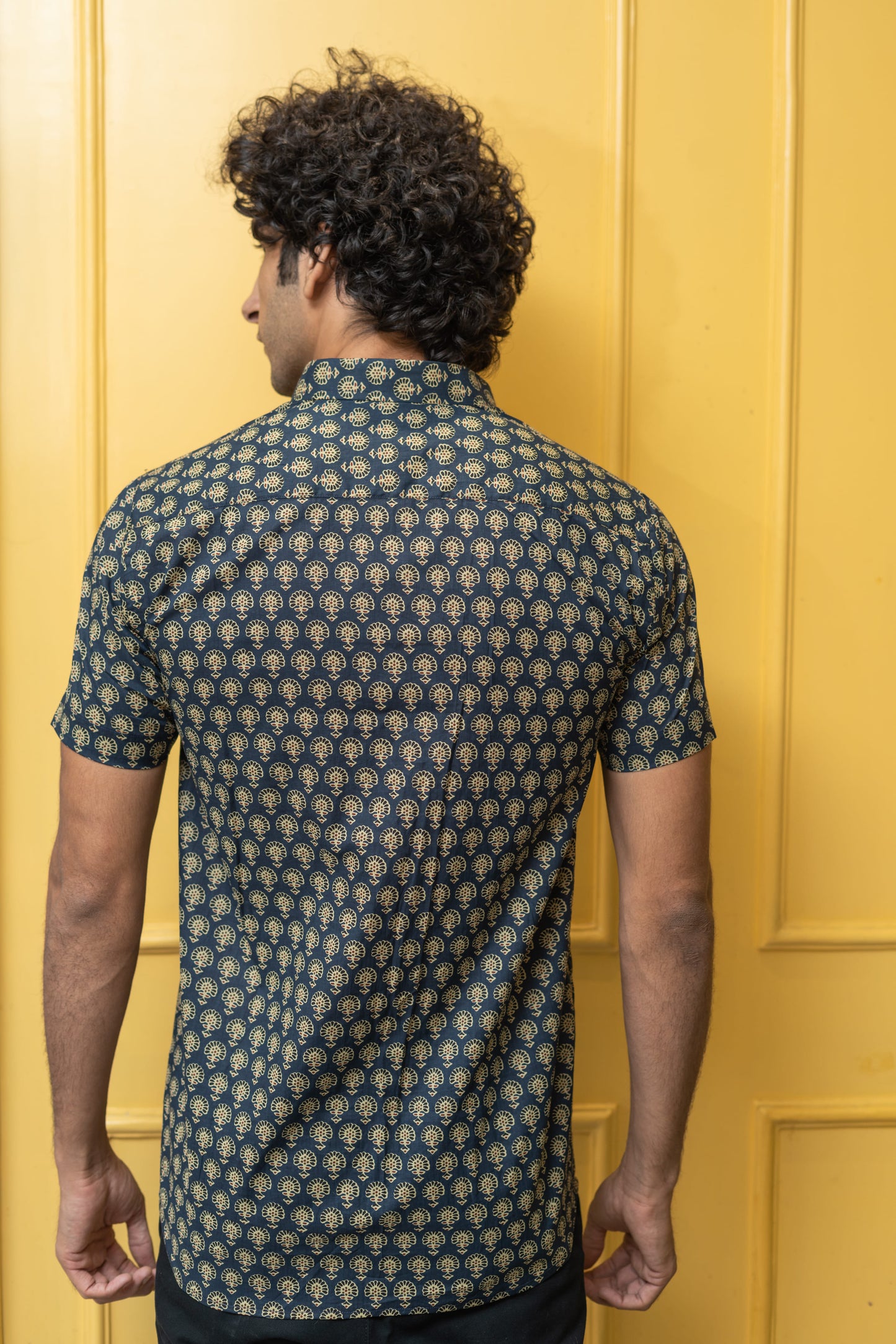 The Blue Floral Ajrak Look Print Half Sleeves Shirt
