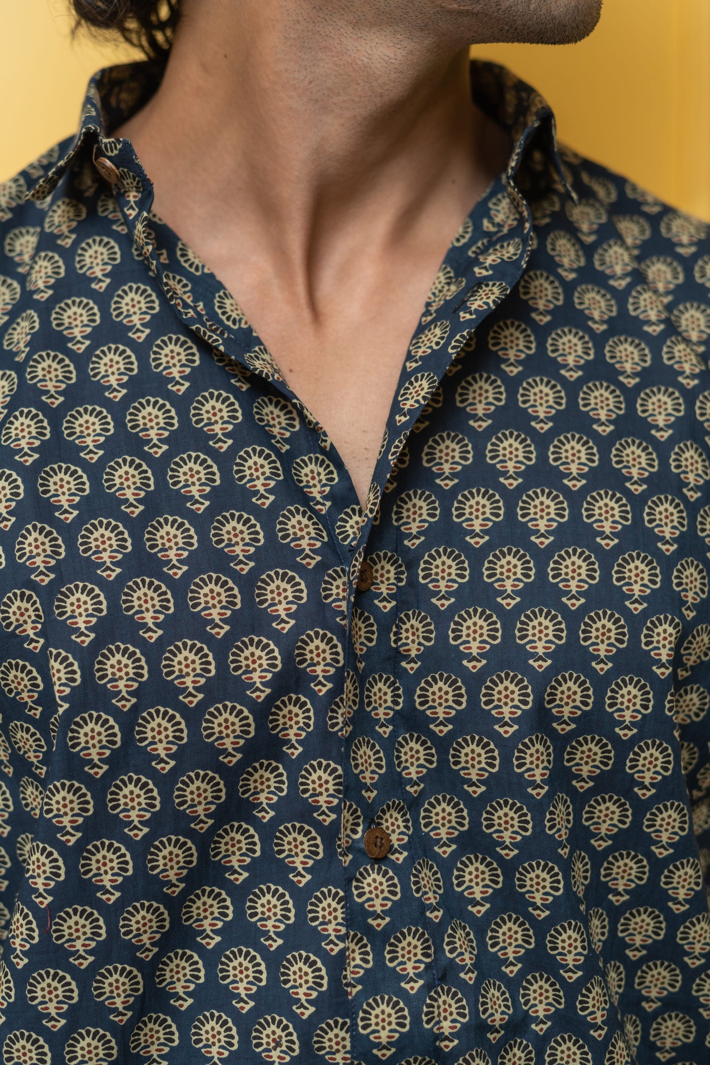The Blue Floral Ajrak Look Print Half Sleeves Shirt