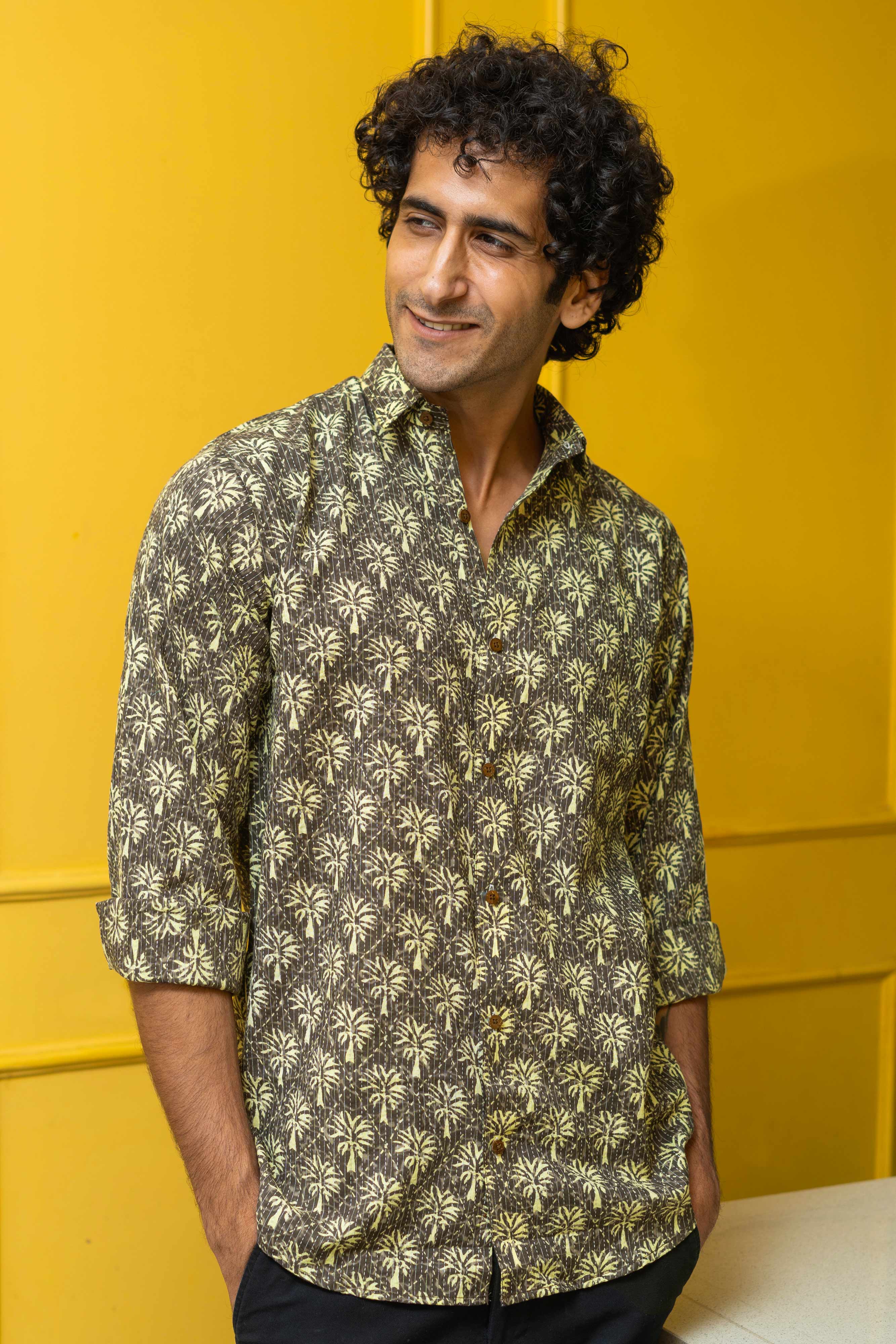 Grey color shirt for men with thread work.