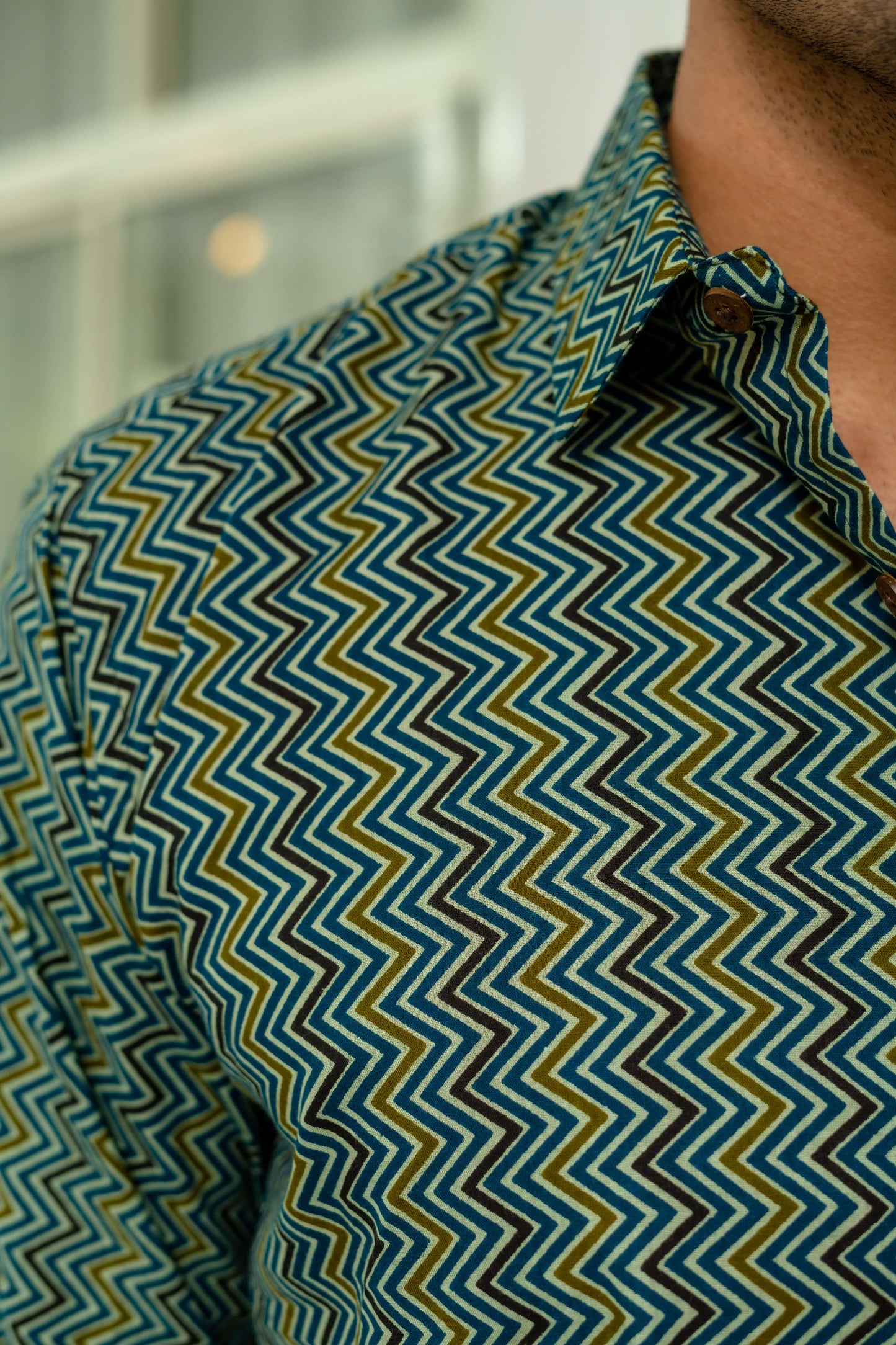 Green and Mustard Zig-Zag Print Shirt