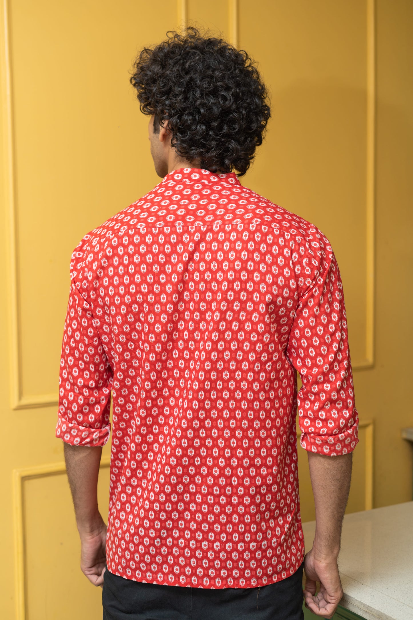 The Red Geometric Ikat Print Short Kurta