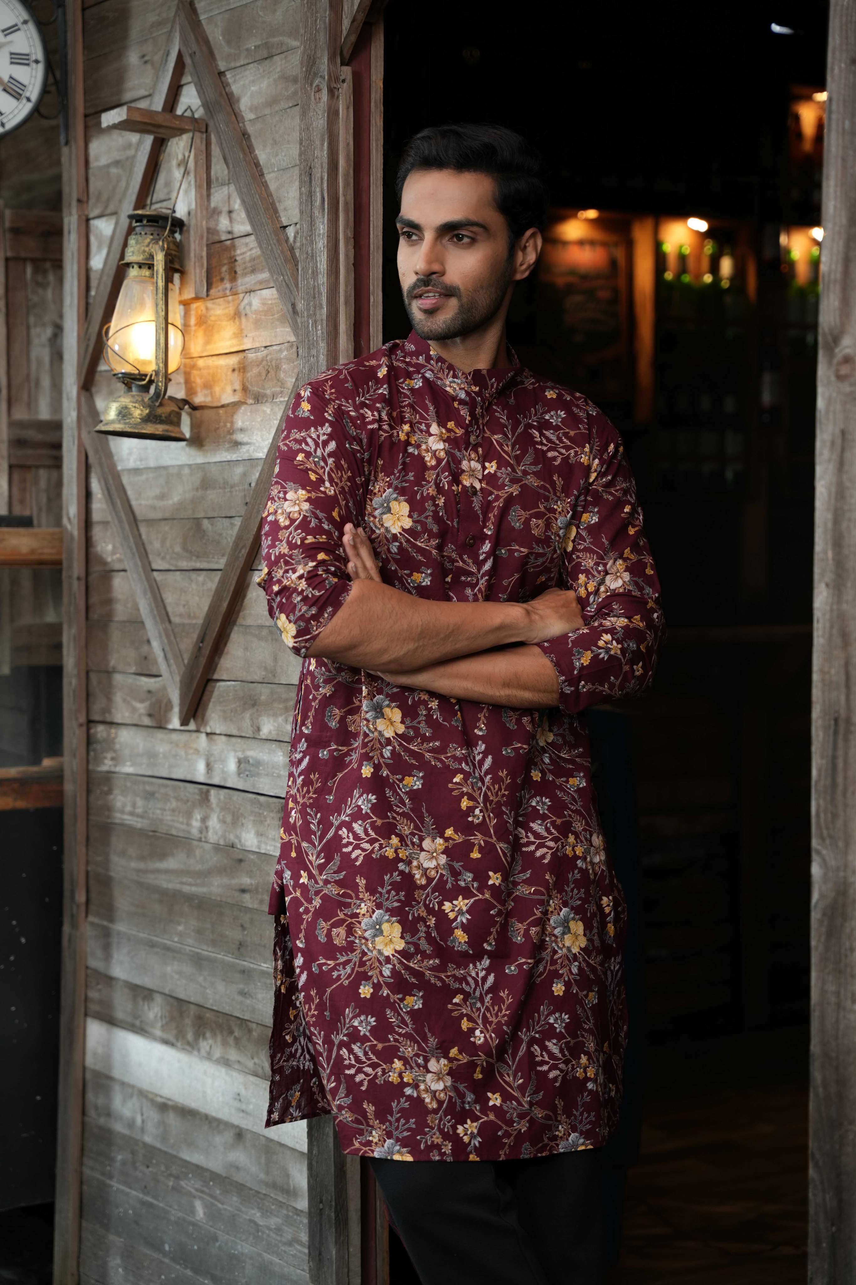 The Maroon Golden Garden Long Kurta