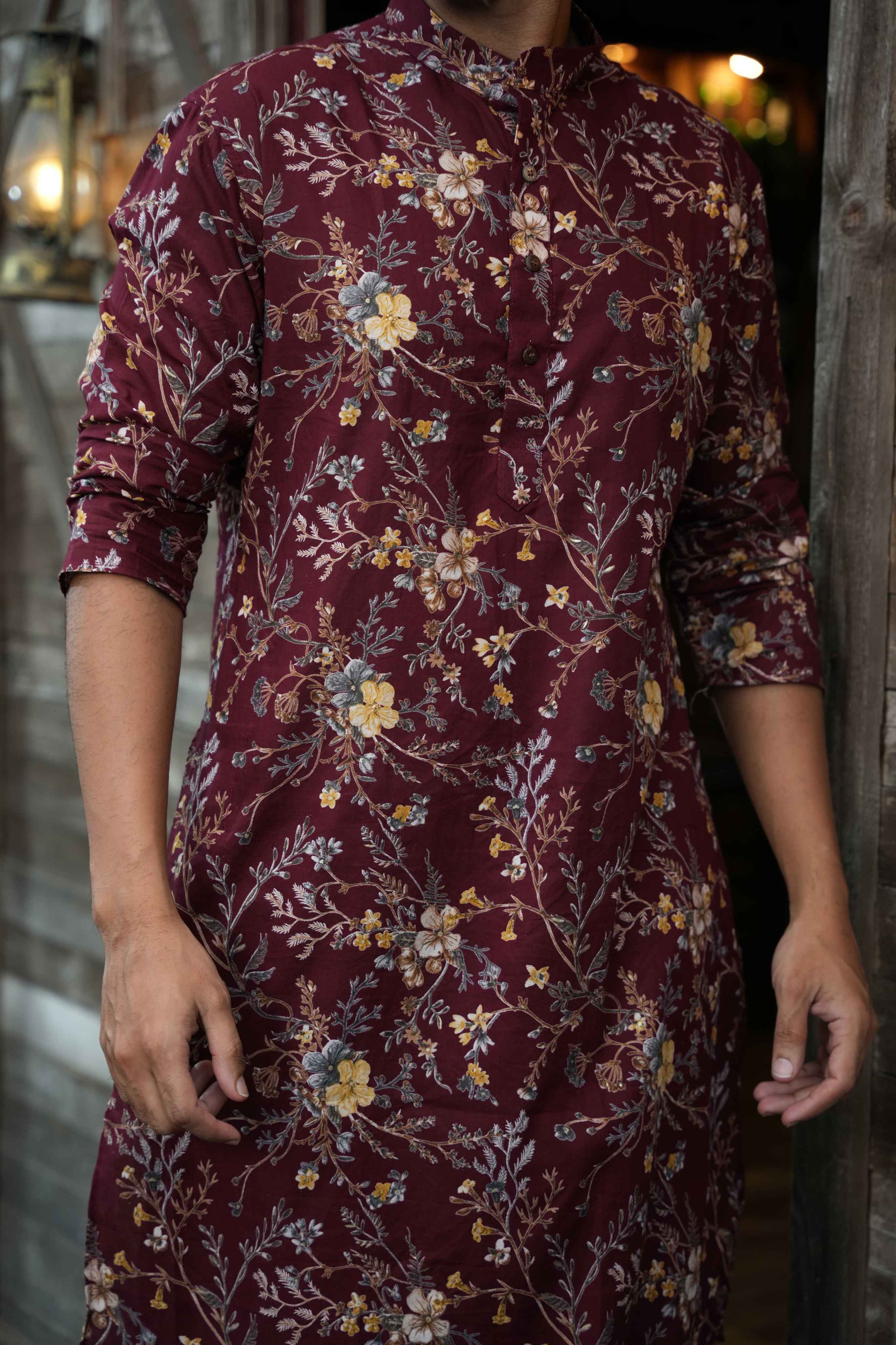 The Maroon Golden Garden Long Kurta
