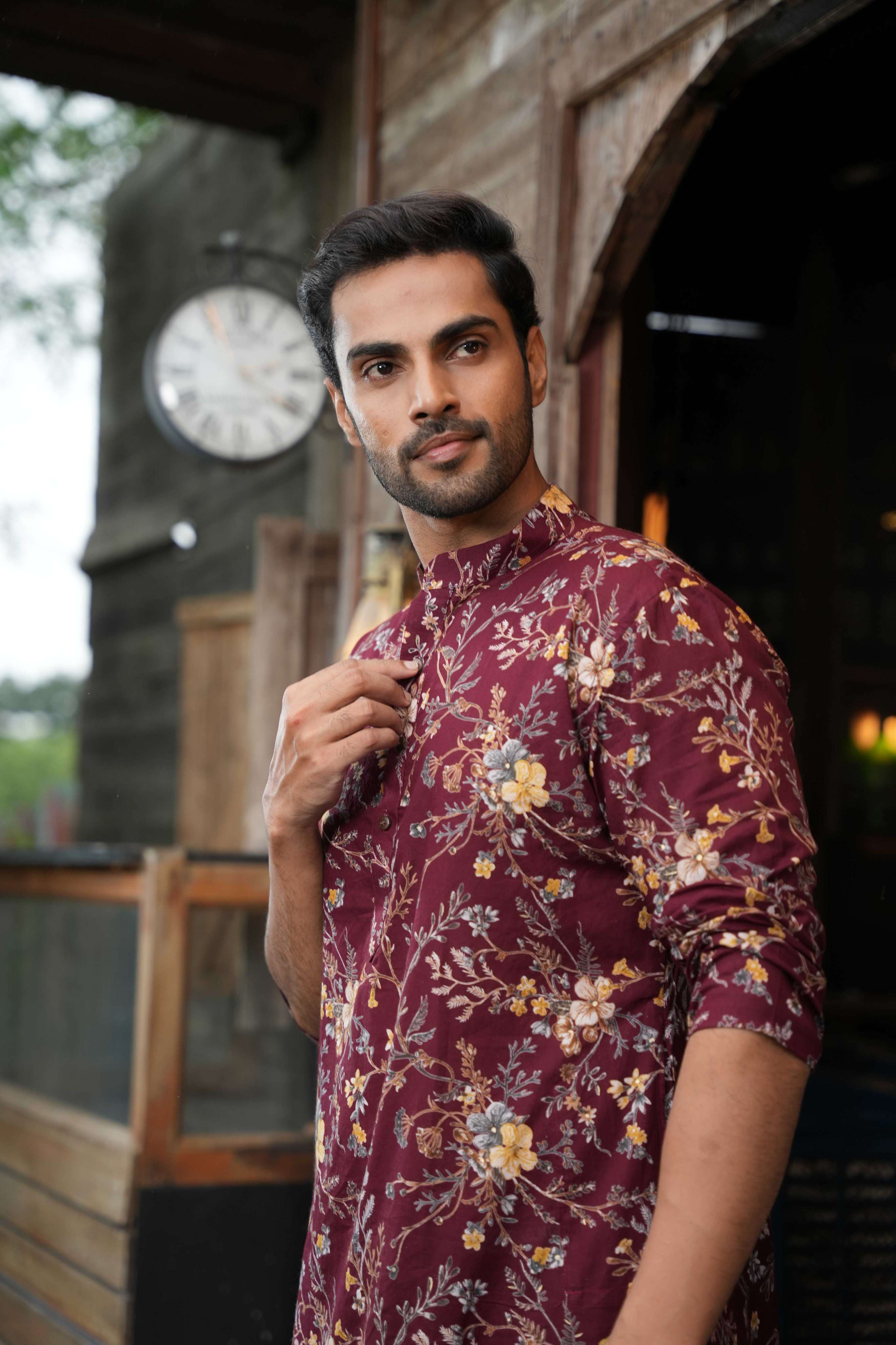 The Maroon Golden Garden Long Kurta