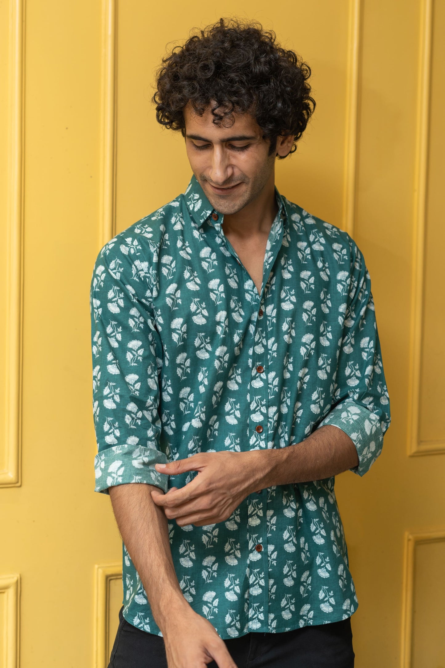 The Emerald Green White Flower Print Shirt