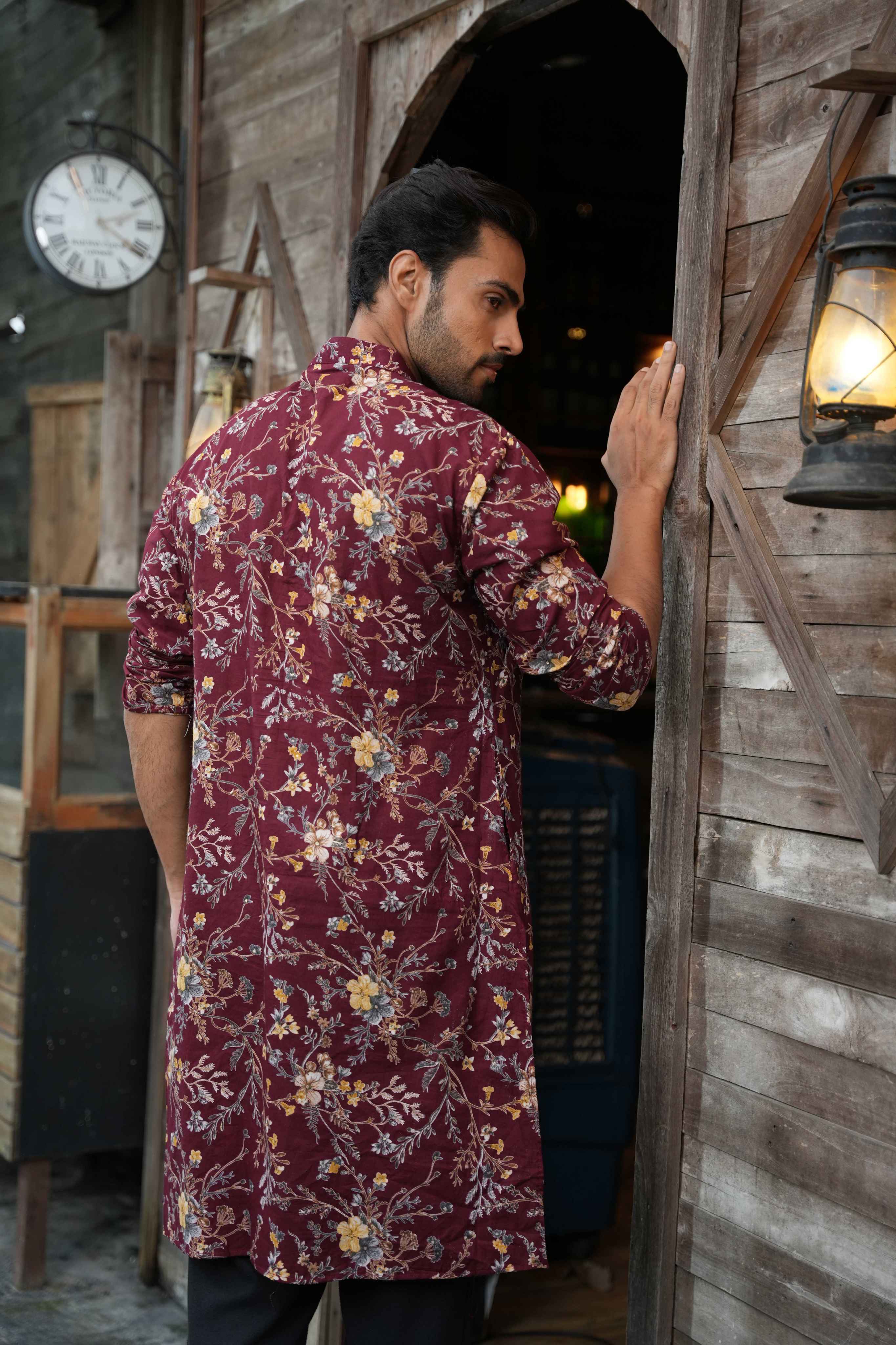 The Maroon Golden Garden Long Kurta