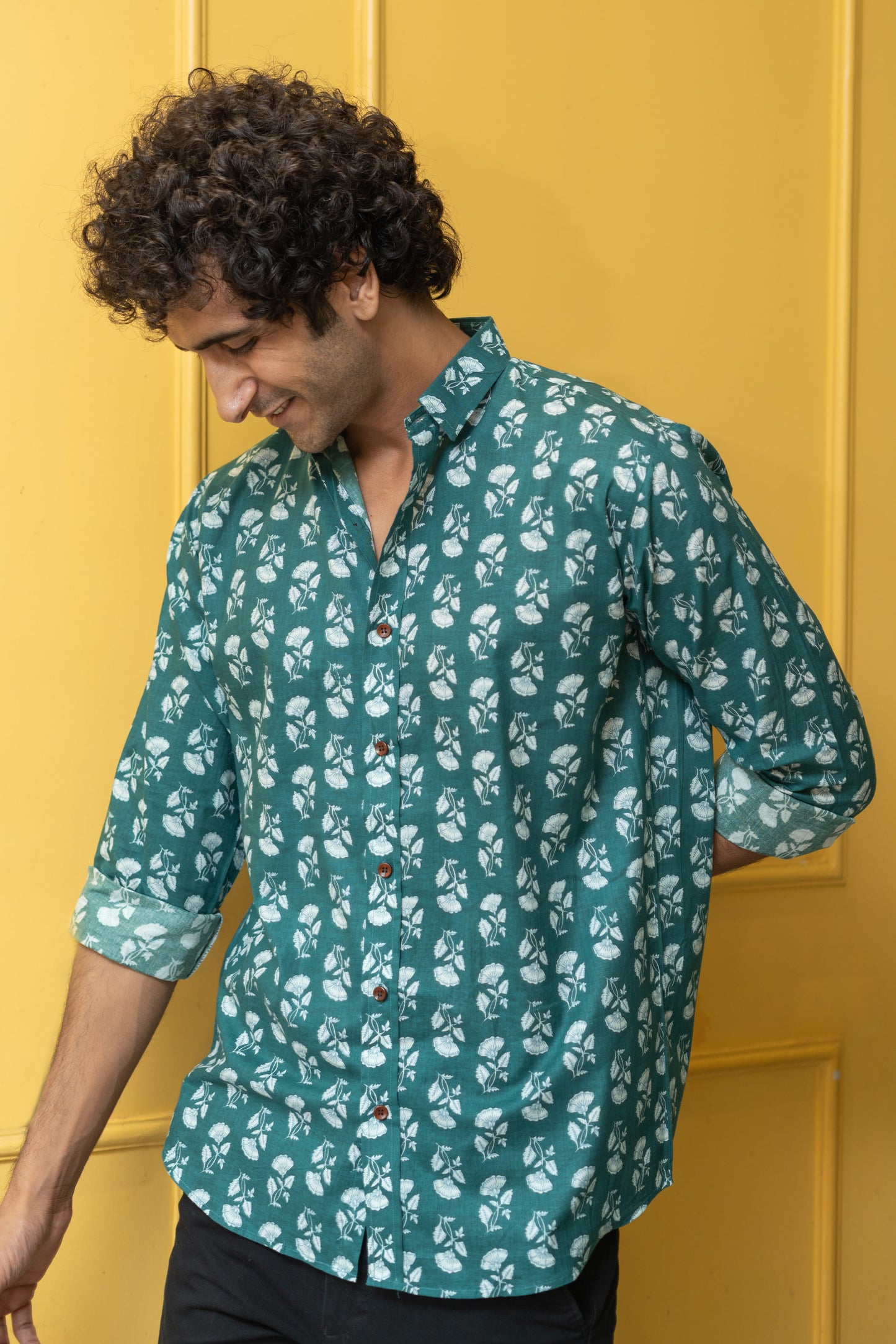 The Emerald Green White Flower Print Shirt