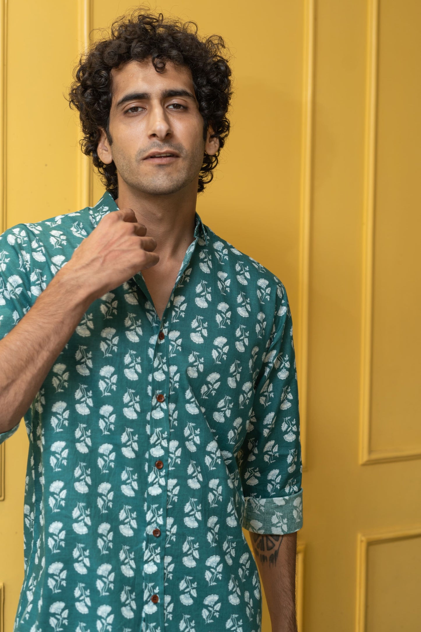 The Emerald Green White Flower Print Shirt