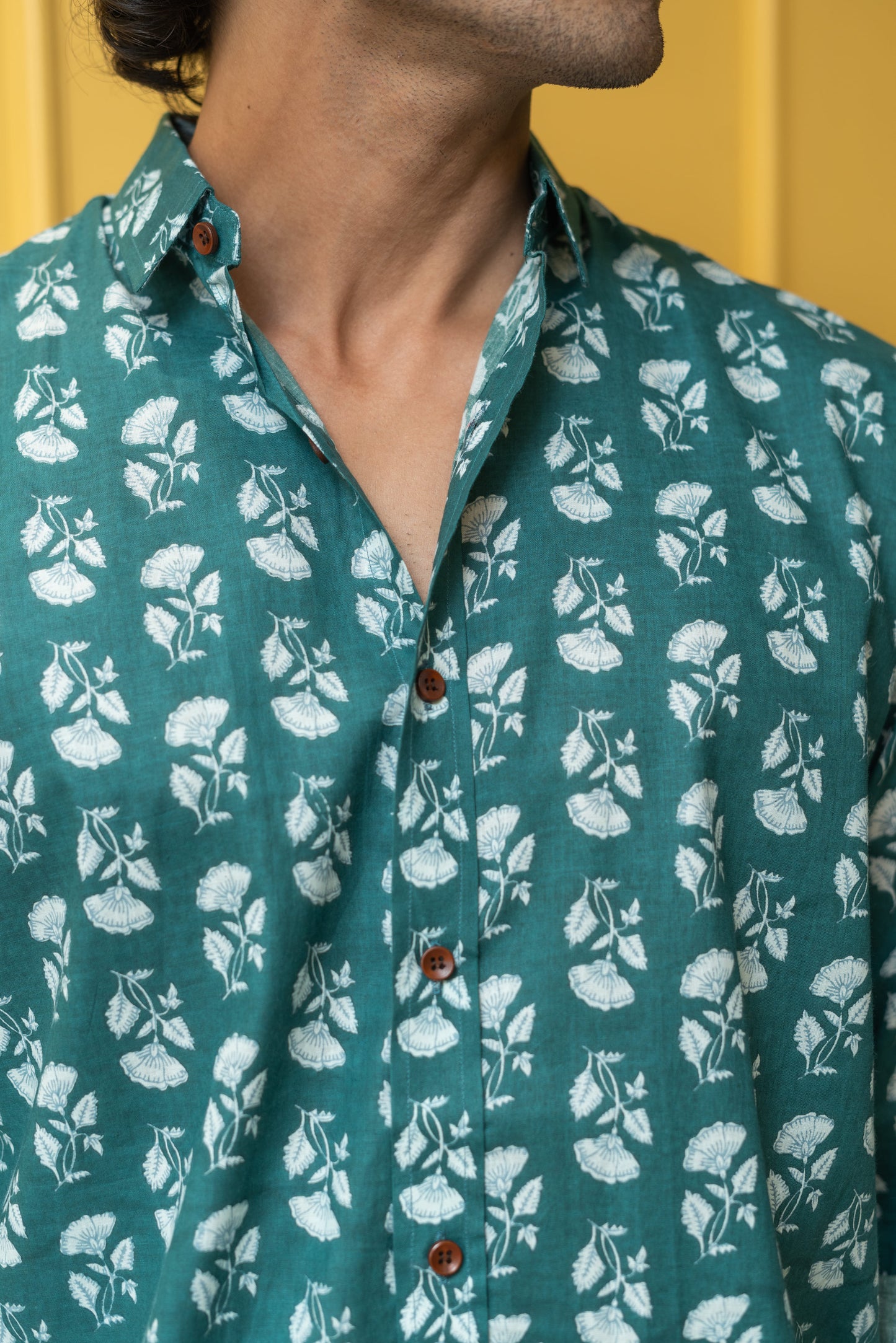 The Emerald Green White Flower Print Shirt