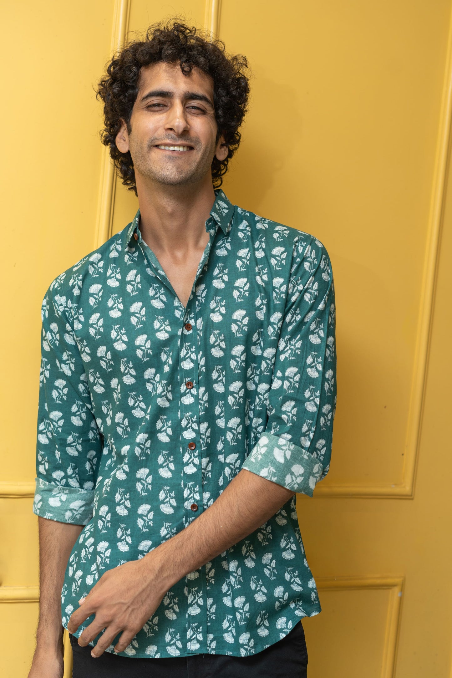 The Emerald Green White Flower Print Shirt