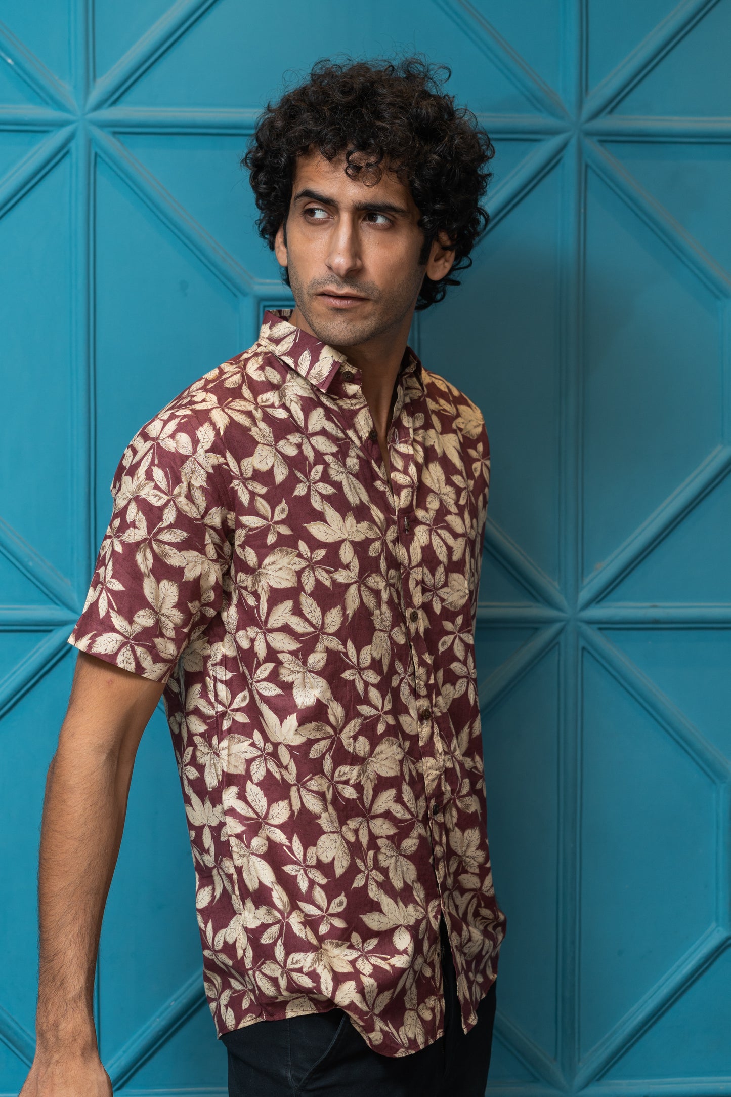 The Maroon All-Over Floral Foil Print Half Sleeves Shirt