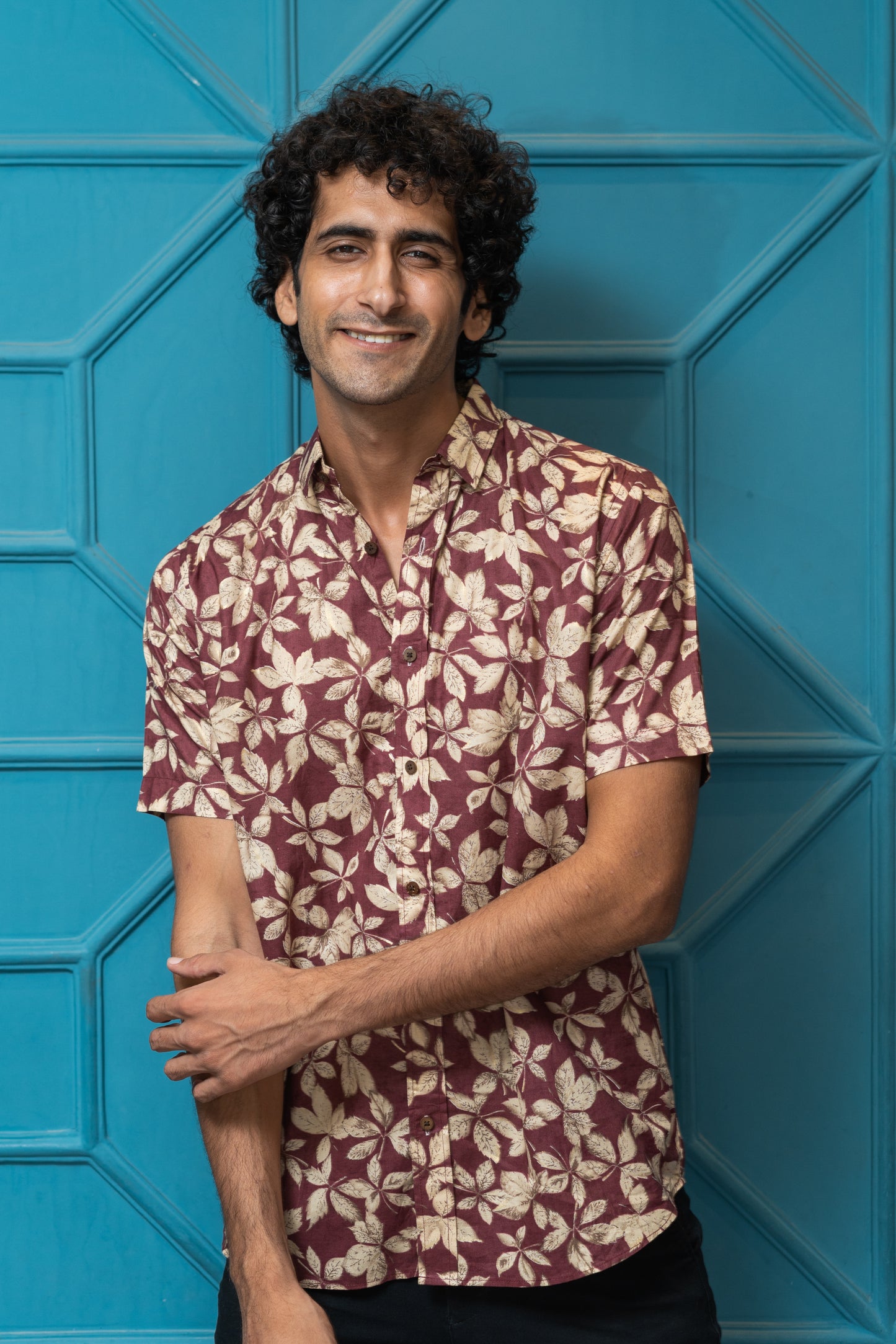 The Maroon All-Over Floral Foil Print Half Sleeves Shirt