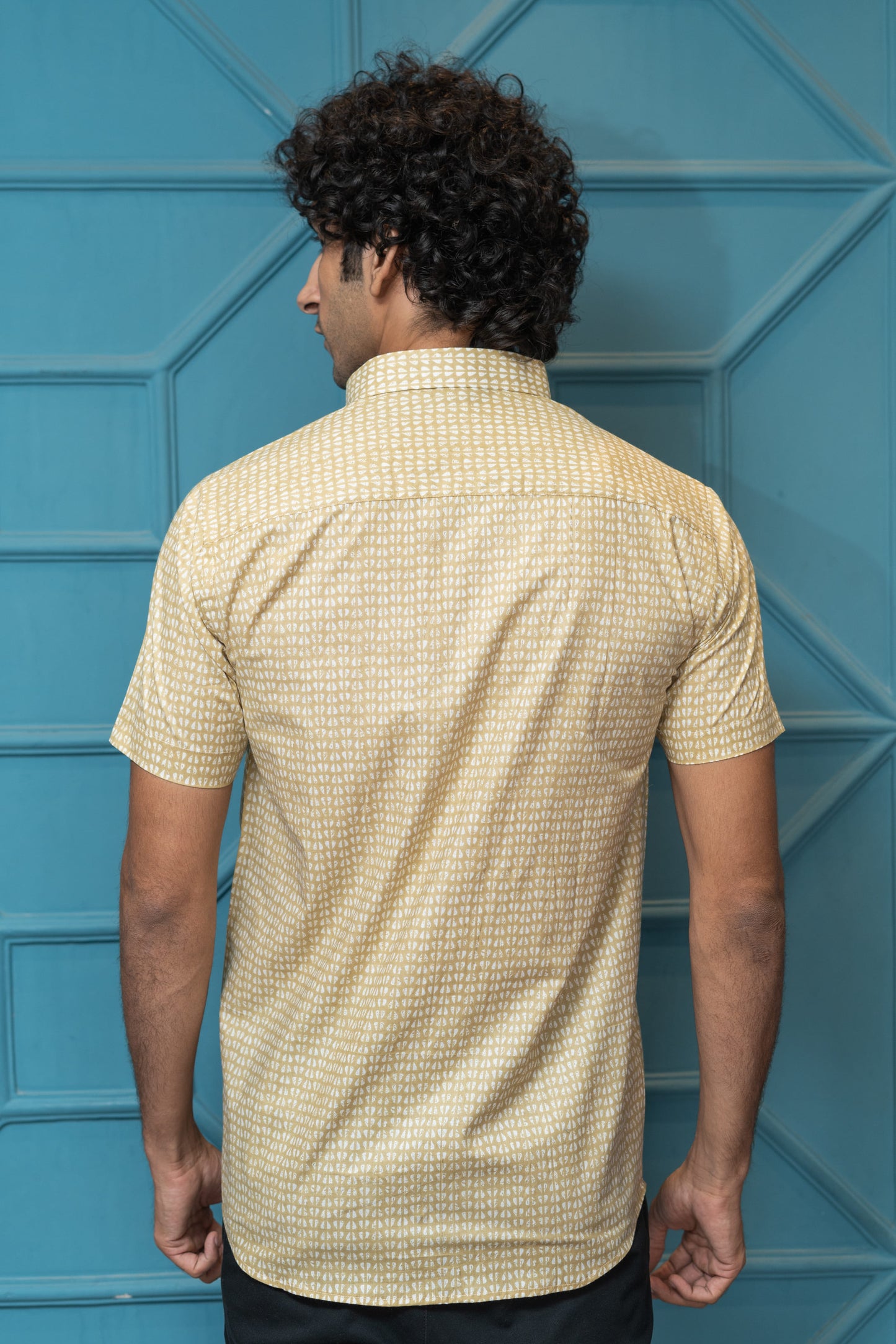 The Light Mustard Tribal Print Half Sleeves Shirt