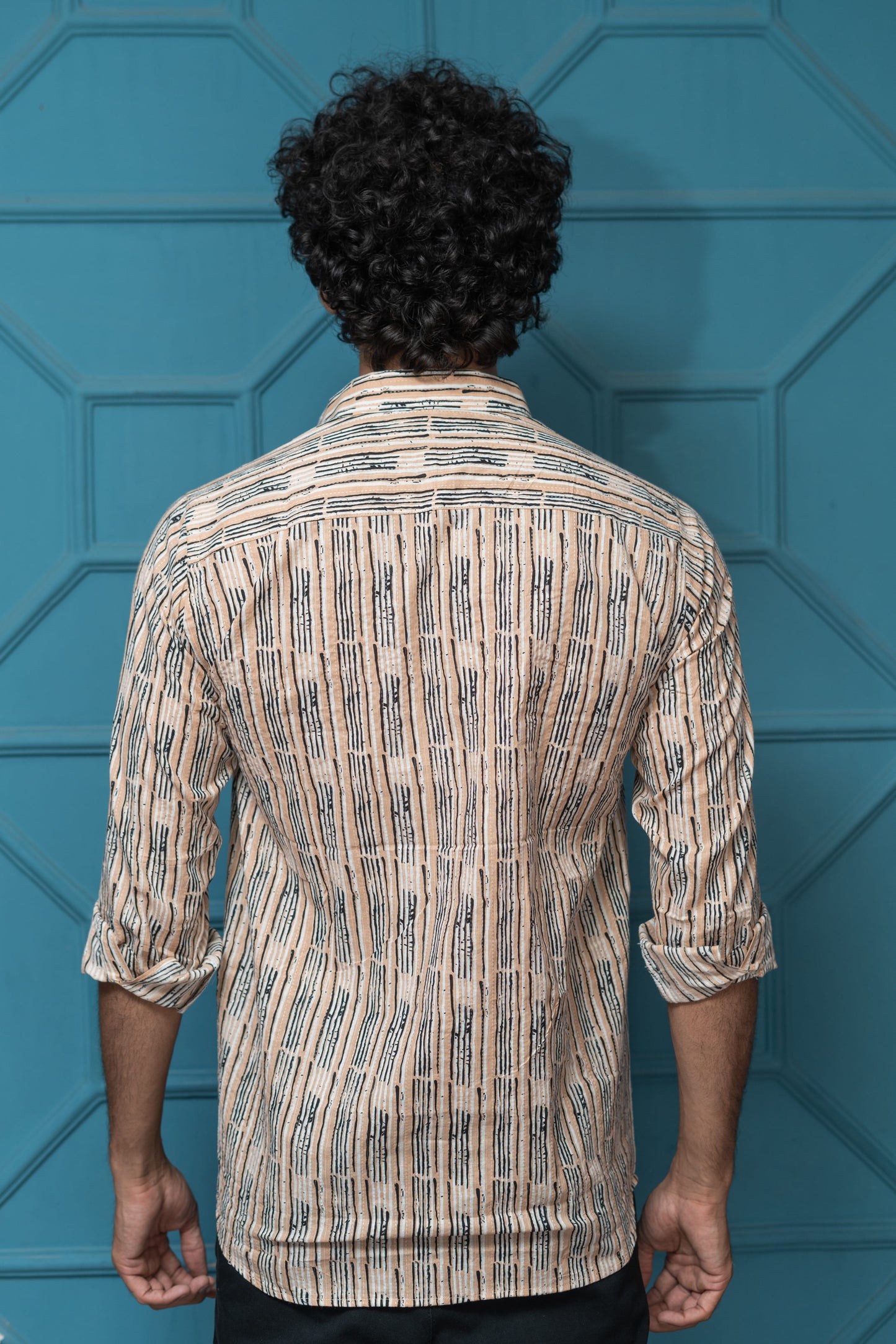 The Light Brown Tribal Print Shirt With Kantha Work