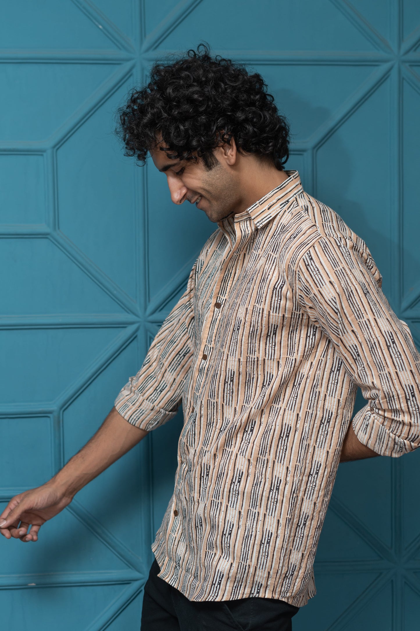 The Light Brown Tribal Print Shirt With Kantha Work