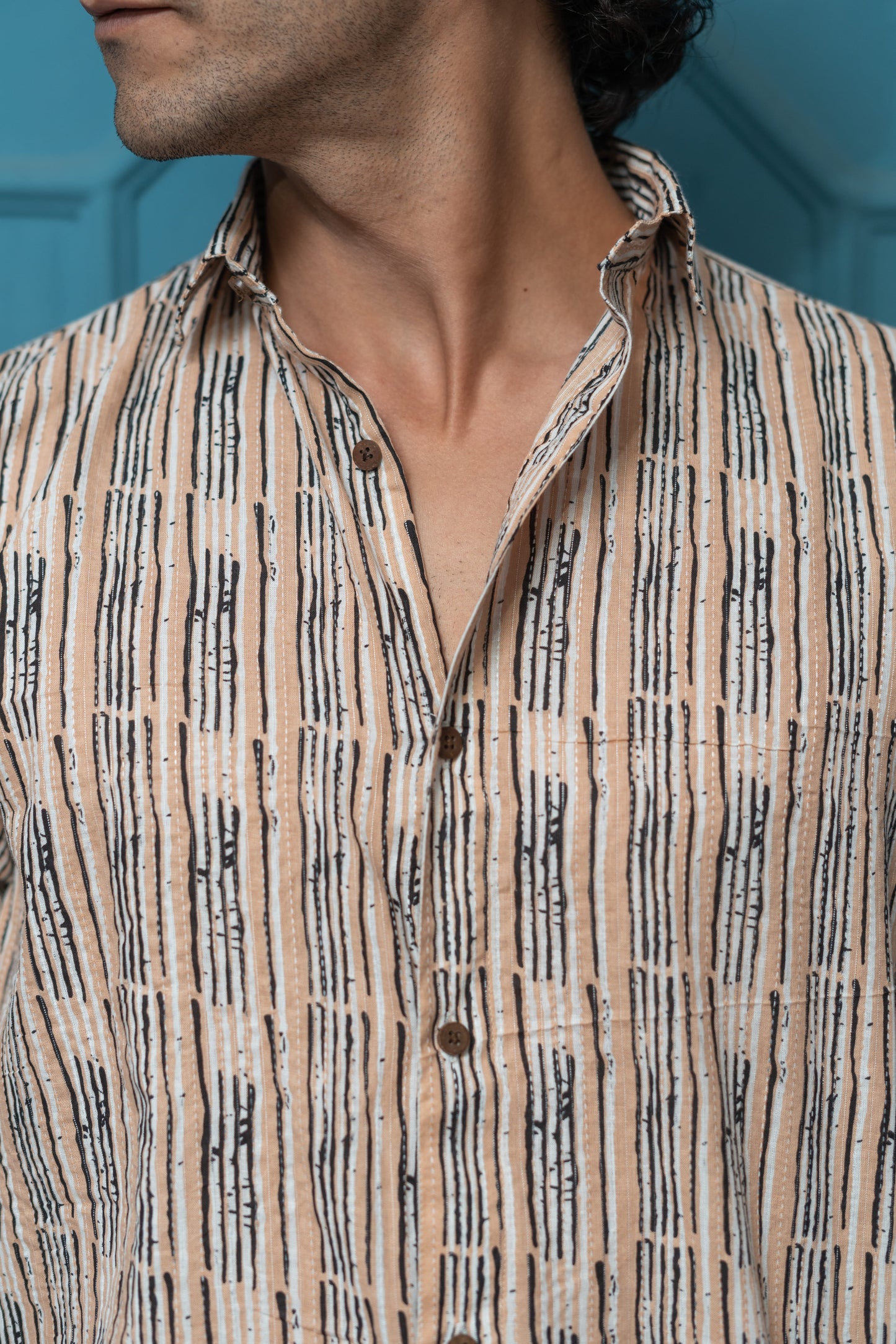 The Light Brown Tribal Print Shirt With Kantha Work