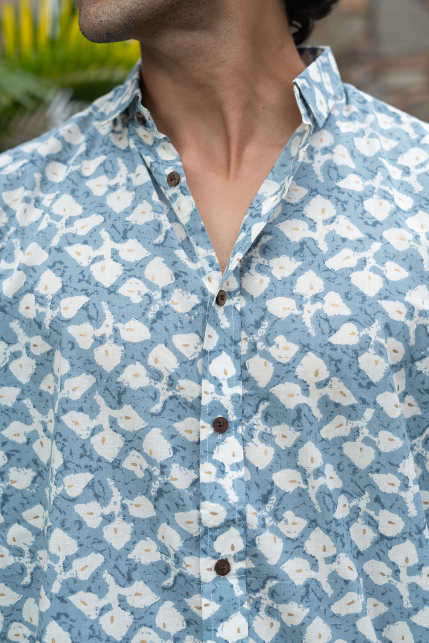 The Sky Blue Half Sleeves Shirt In Floral Foil Print
