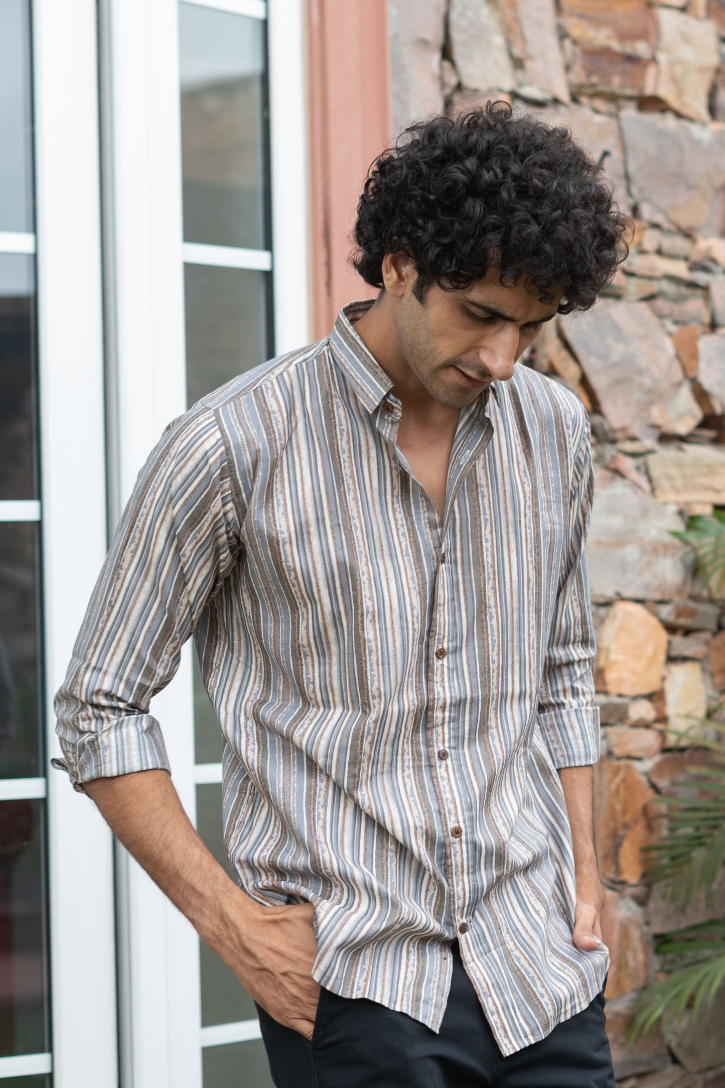 The Beige Tribal Stripe Print Shirt