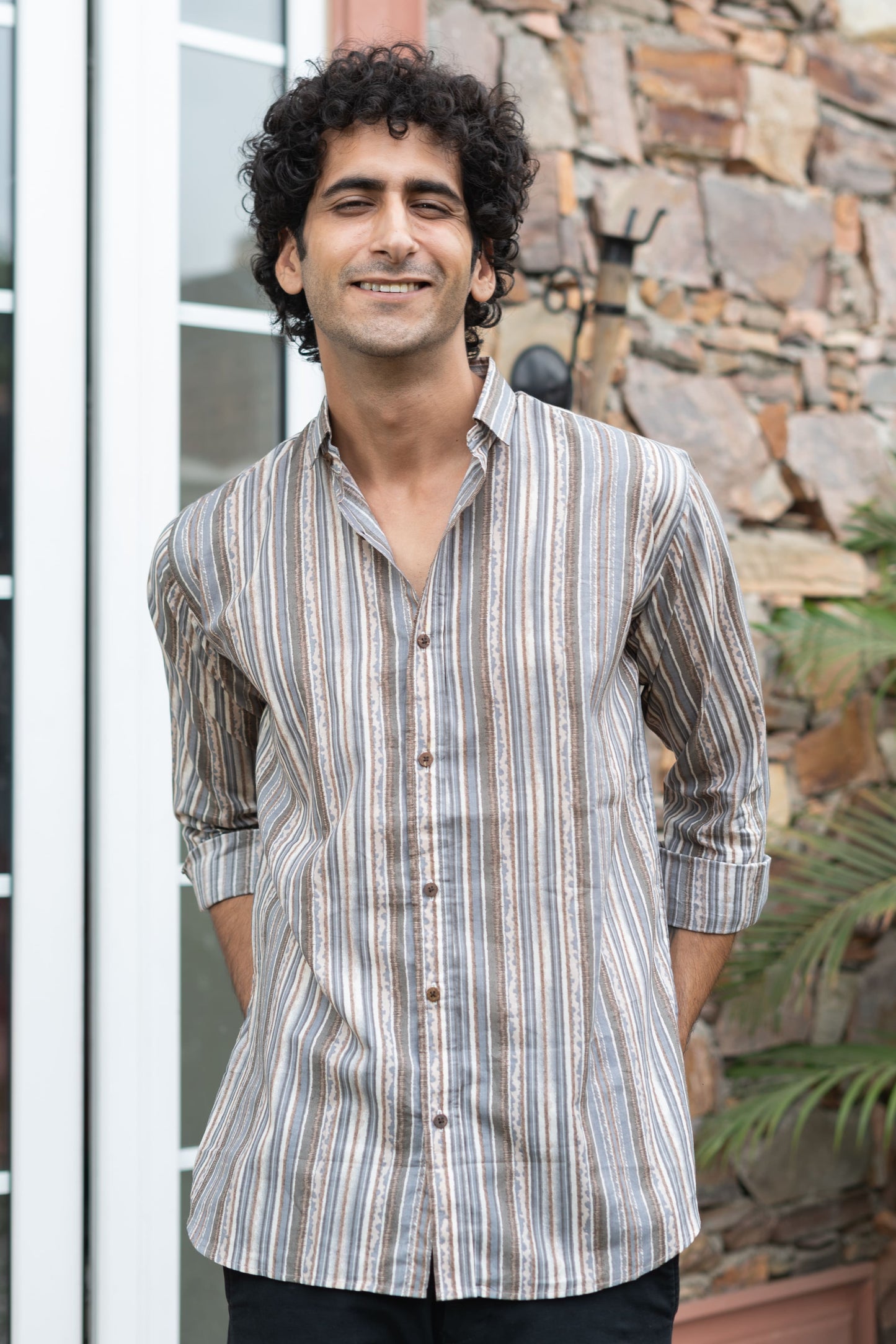 The Beige Tribal Stripe Print Shirt