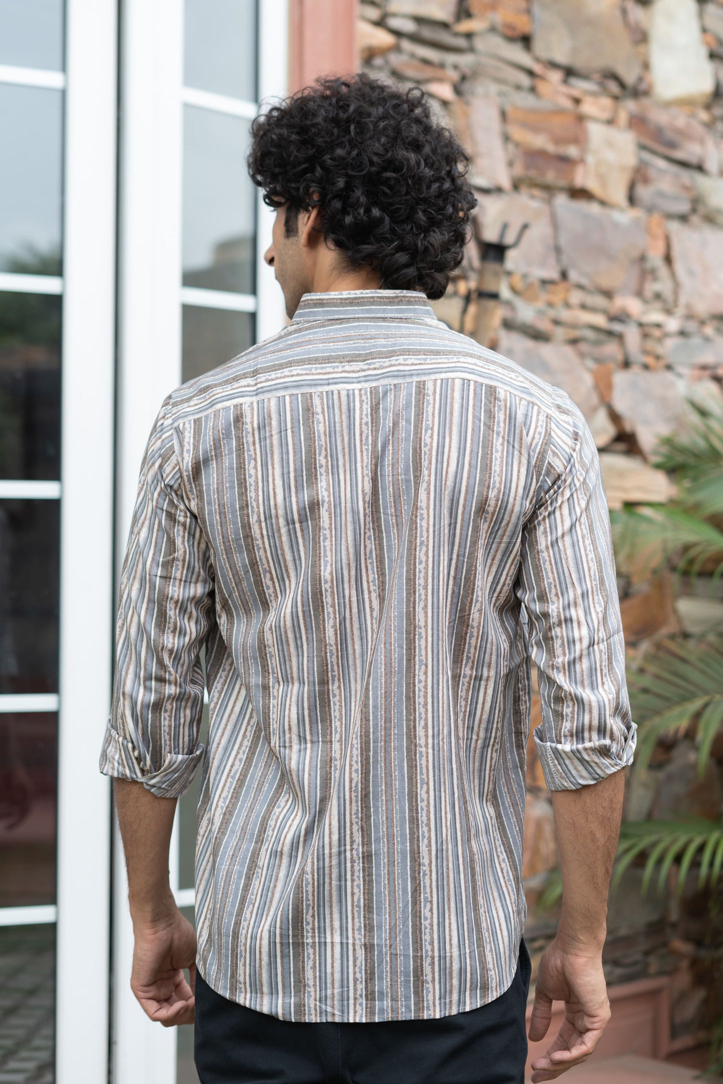 The Beige Tribal Stripe Print Shirt