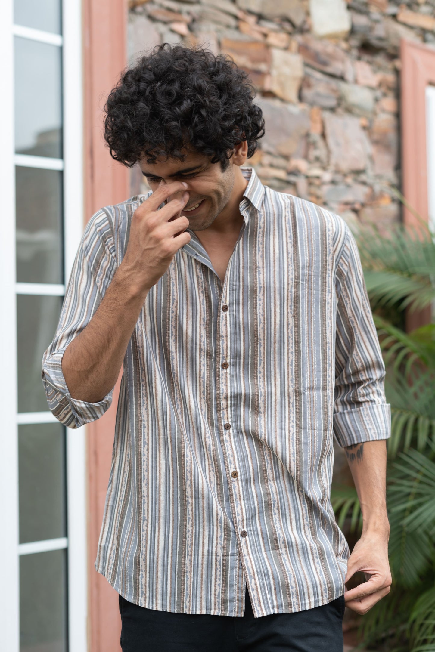 The Beige Tribal Stripe Print Shirt