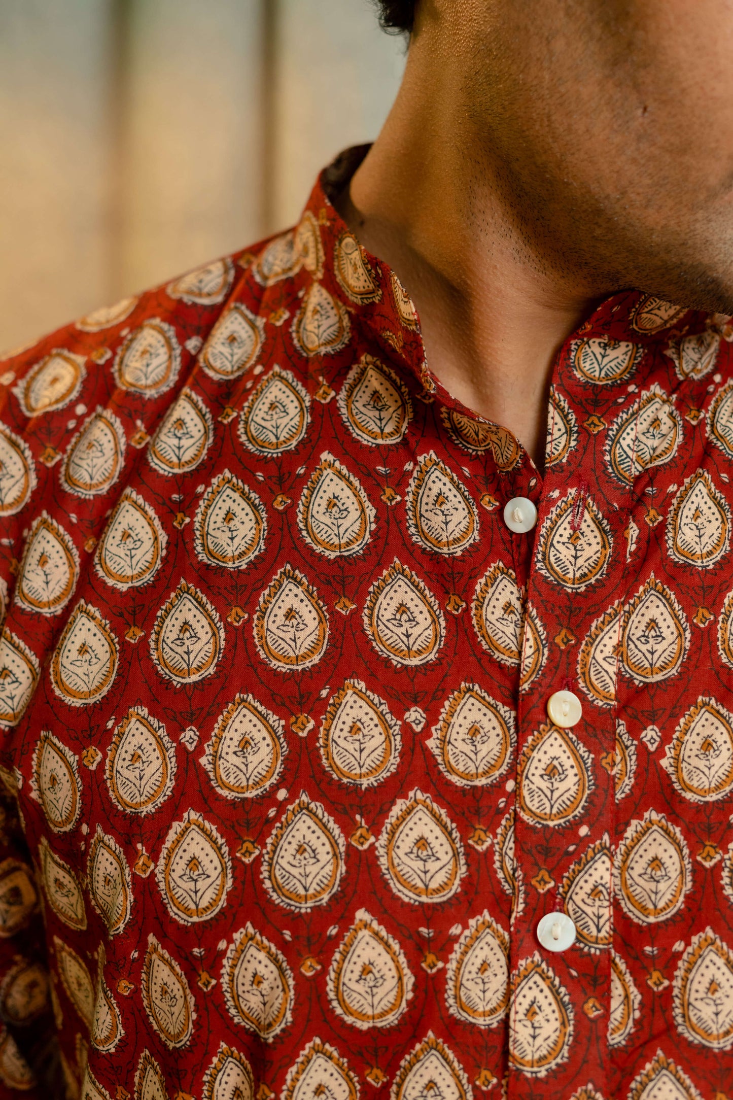 The Bagru Red Floral Print Long Kurta