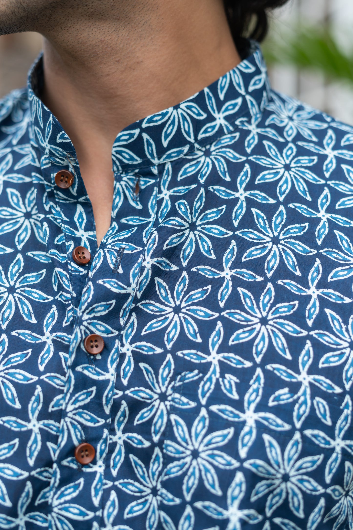 The Navy Blue All-Over Floral Print Short Kurta