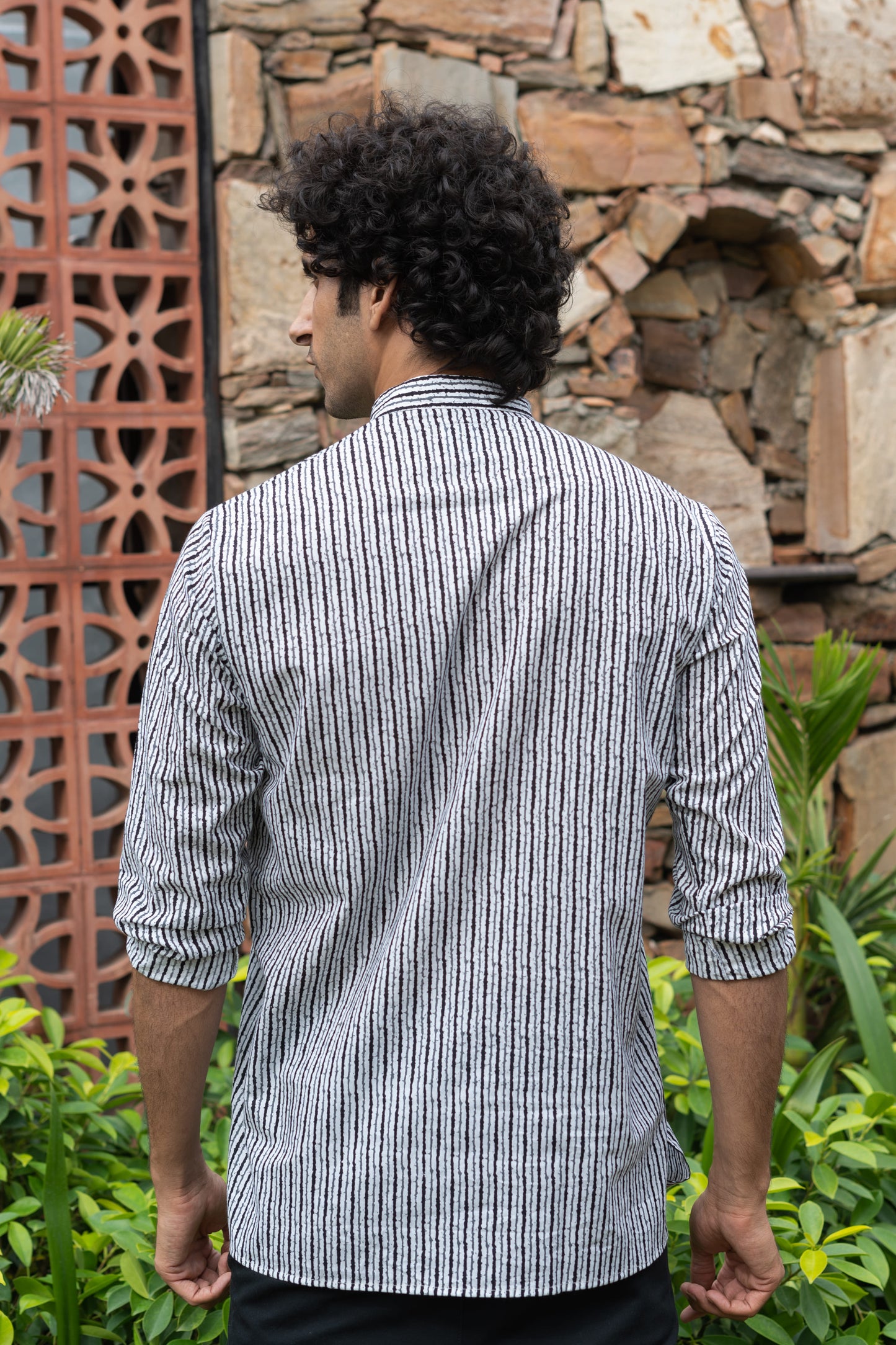The White And Black Tribal Stripe Print Short Kurta