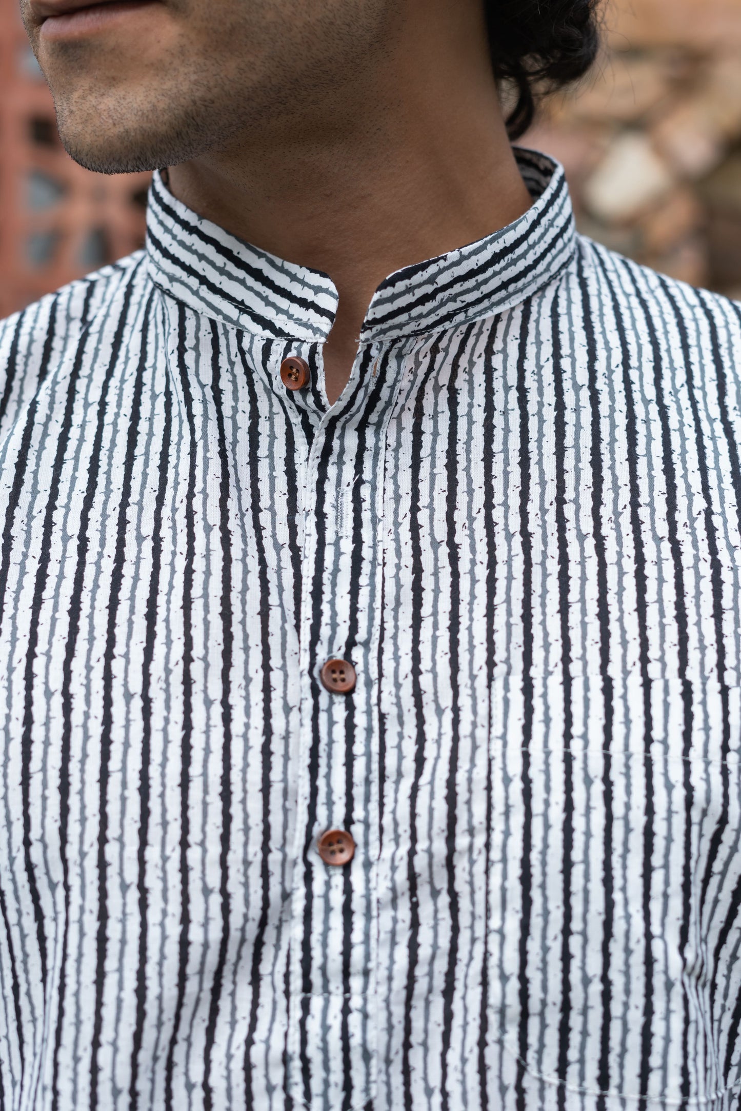 The White And Black Tribal Stripe Print Short Kurta