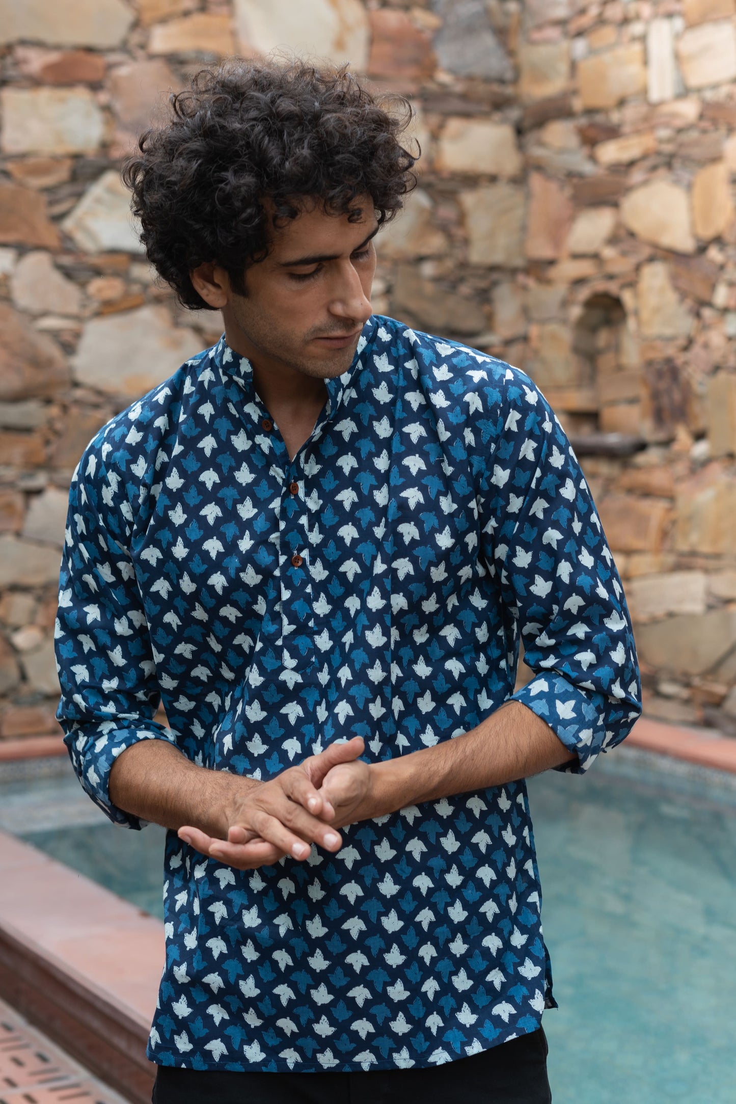 The Indigo Blue Petal Print Short Kurta