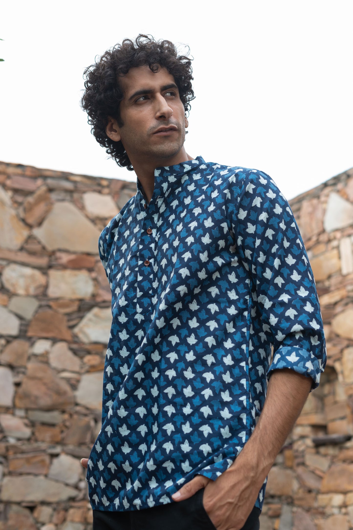 The Indigo Blue Petal Print Short Kurta