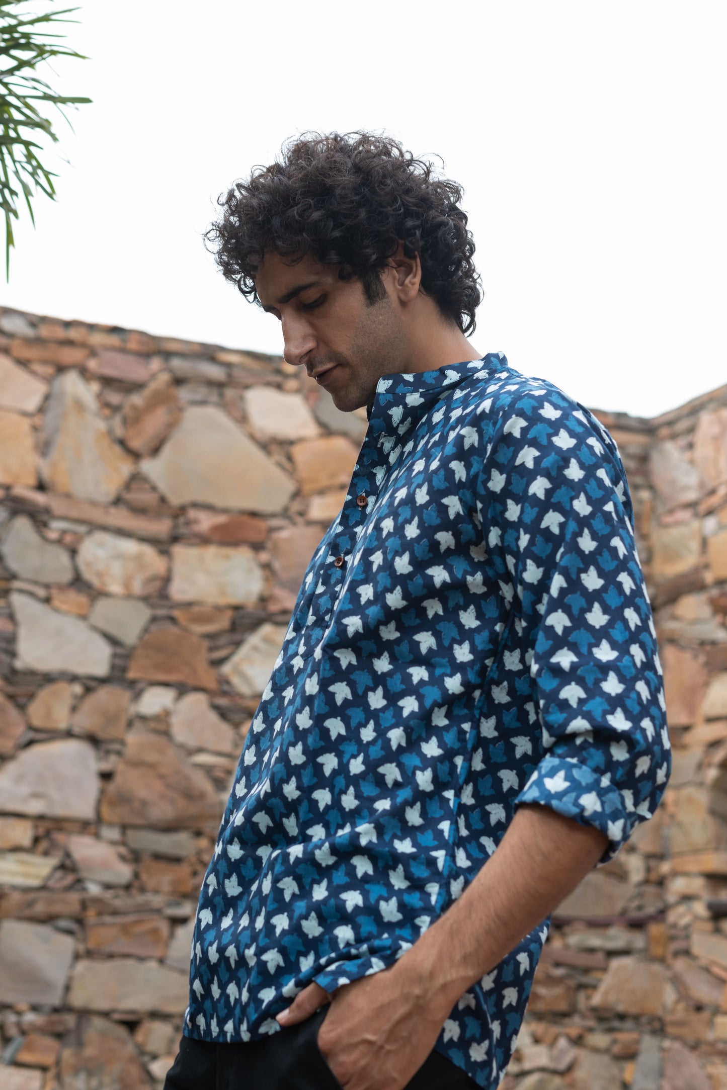 The Indigo Blue Petal Print Short Kurta